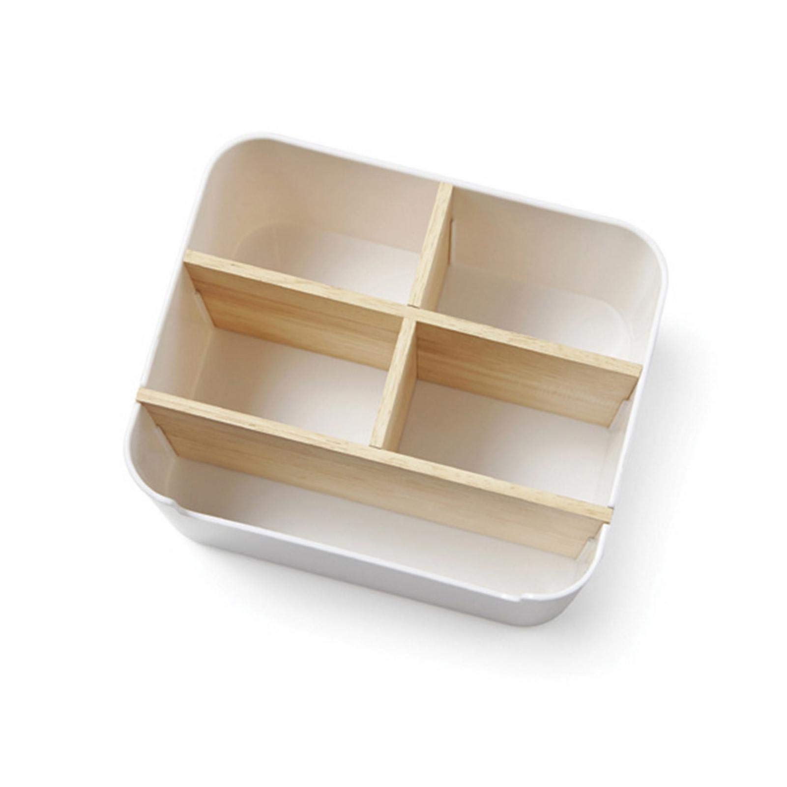 Wooden Desktop Storage Organizer with Adjustable 5 Compartment Dividers - Office Desk Organizer, Home Decoration Box for Stationery, Makeup & Jewelry Storage