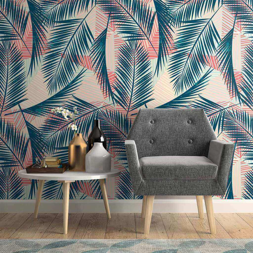 Blue and Red Tropical Floral Peel and Stick Removable Wallpaper - Self-Adhesive Decorative Wall Covering for Bedroom, Living Room, Nursery - Easy to Apply & Remove - 1328