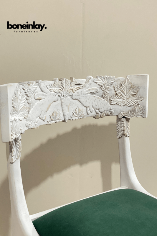 Hand Carved White Wooden Bunny Fable Dining Chair - Rustic Farmhouse Style Kids' Room Decor, Nursery Seating, Whimsical Tea Party Furniture