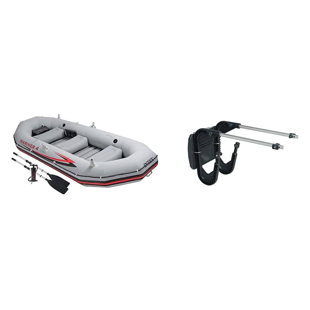 Intex Mariner 3-Person Inflatable Boat Dinghy with Aluminum Oars & Air Pump - Perfect for Fishing, Camping, and Water Sports Adventures