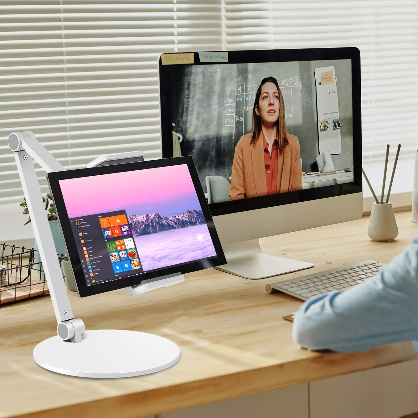 Multi-Angle Adjustable Tablet Stand Holder for iPad Pro 12.9/11, iPad Air/Mini, Microsoft Surface Pro (4.7''-13'') - Portable Desktop & Bedside Stand for Work, Study, Watching Movies (White)