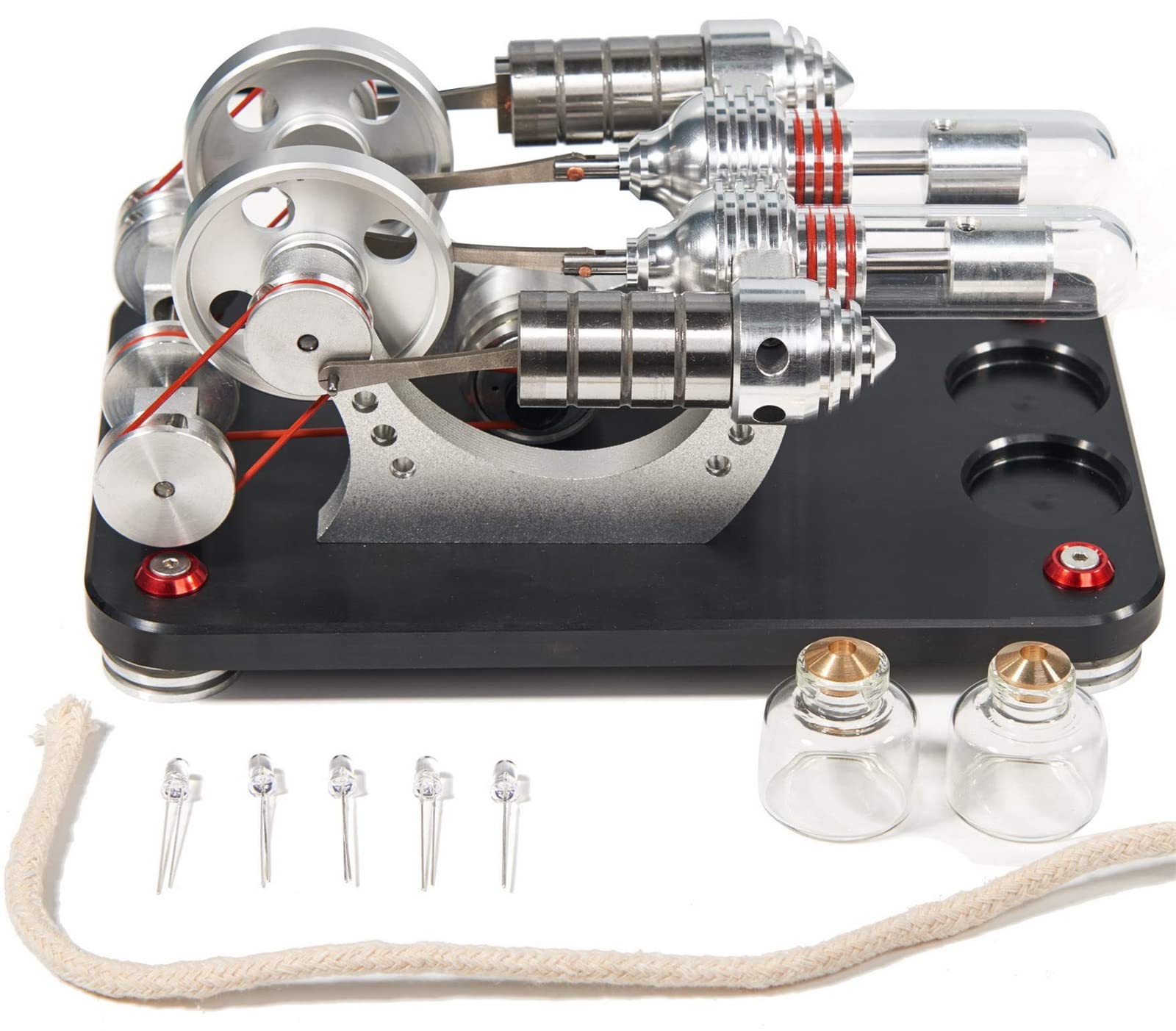 Hot Air Stirling Engine Model Kit - Educational DIY Science Toy with LED Lights & Electricity Generator for Adults & Engineers - Perfect for Classroom Teaching, STEM Learning, and Desktop Display (M14-22DBK)