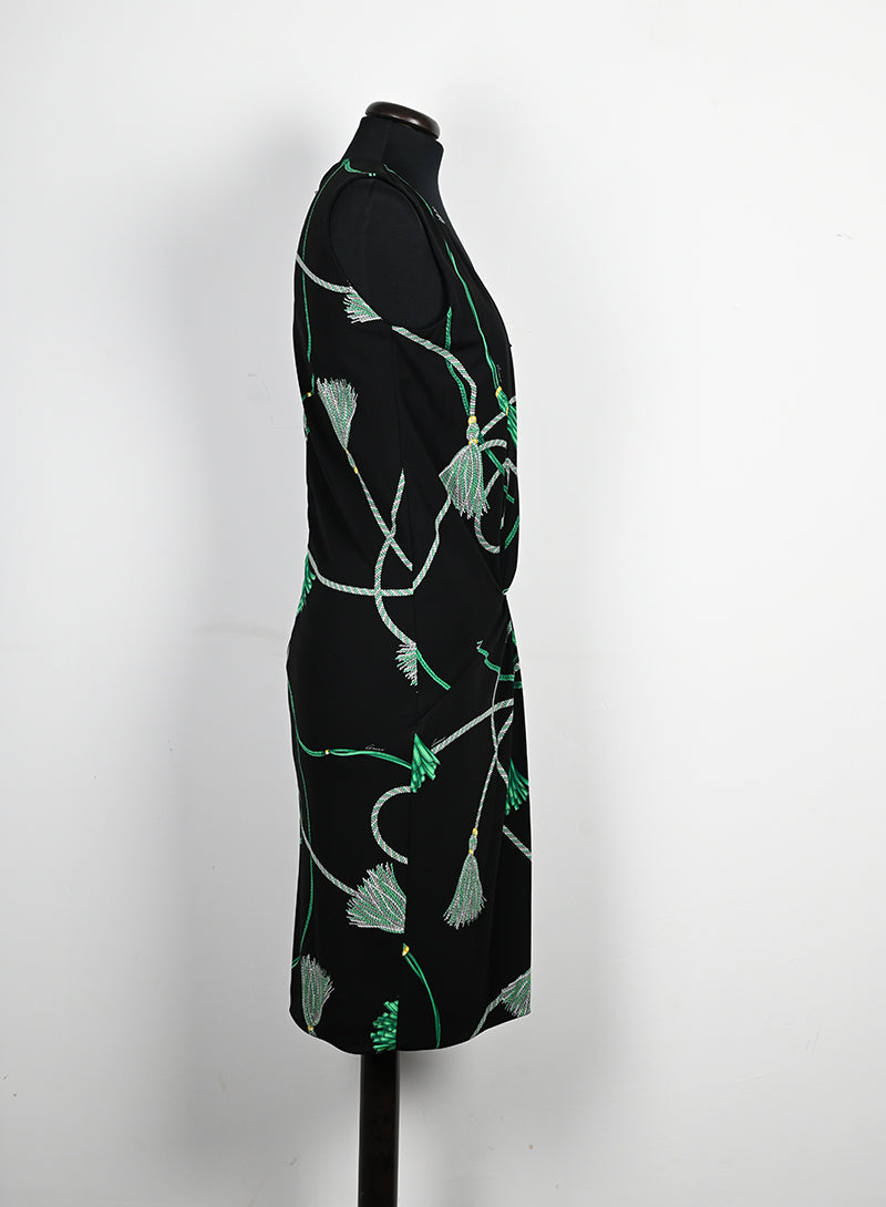 Gucci Black Dress with Green Fantasy Print - Size S | Elegant Evening Wear for Women's Parties & Special Occasions