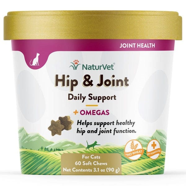 NaturVet Hip & Joint Soft Chews for Cats with Omega-3 - Supports Joint Health & Mobility - Perfect for Senior Cats & Active Felines