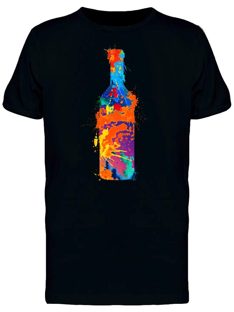 Men's Wine Bottle Splash Paint Graphic T-Shirt - Trendy Casual Tee for Parties, Date Nights & Streetwear Outfits