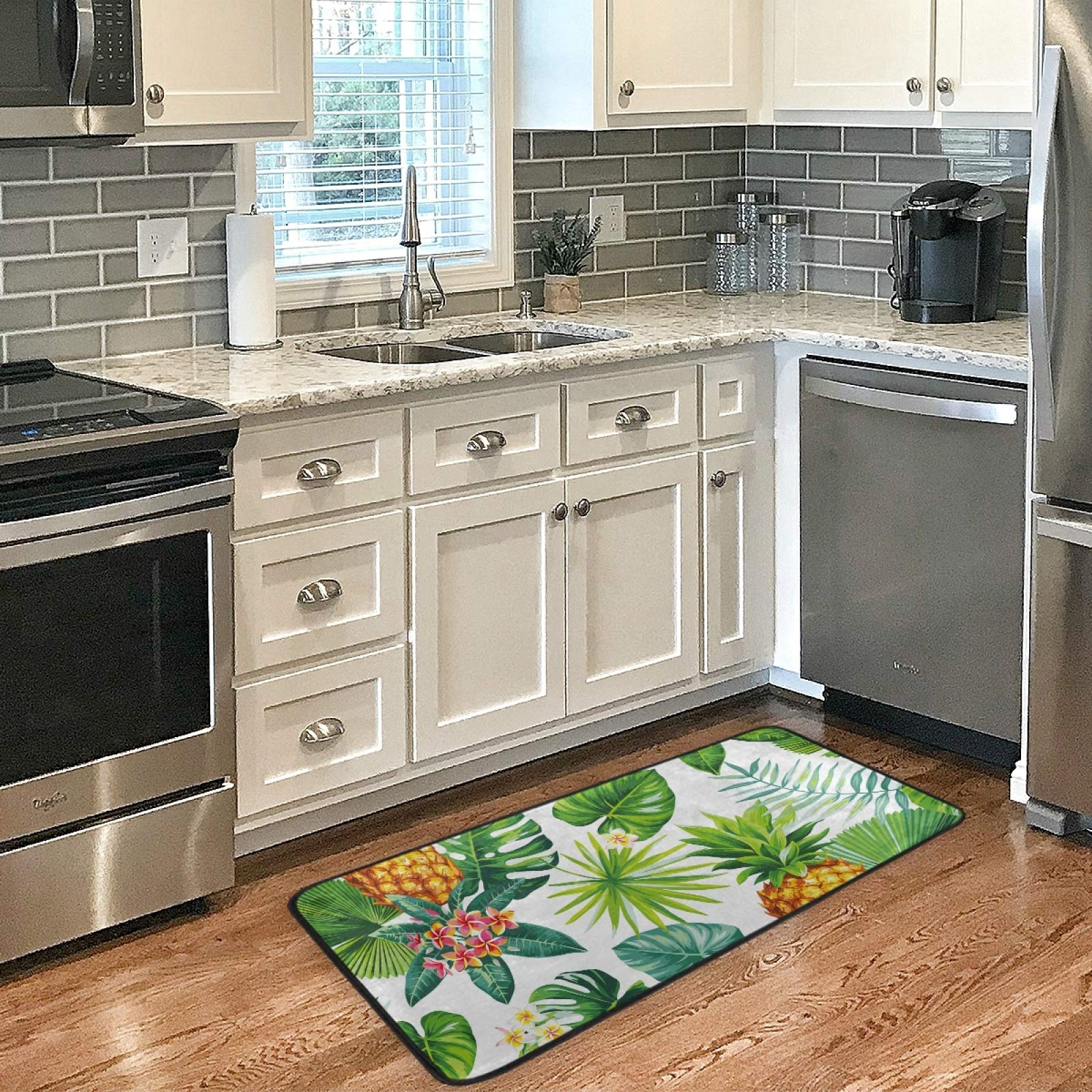 Non-Slip Pineapple Tropical Kitchen Rug - 39x20 Inch Soft Bath Mat with Palm Leaf Design for Home Decor, Living Room, Bedroom & Entryway - Perfect for Beach House, Summer Decor & Vacation Vibes