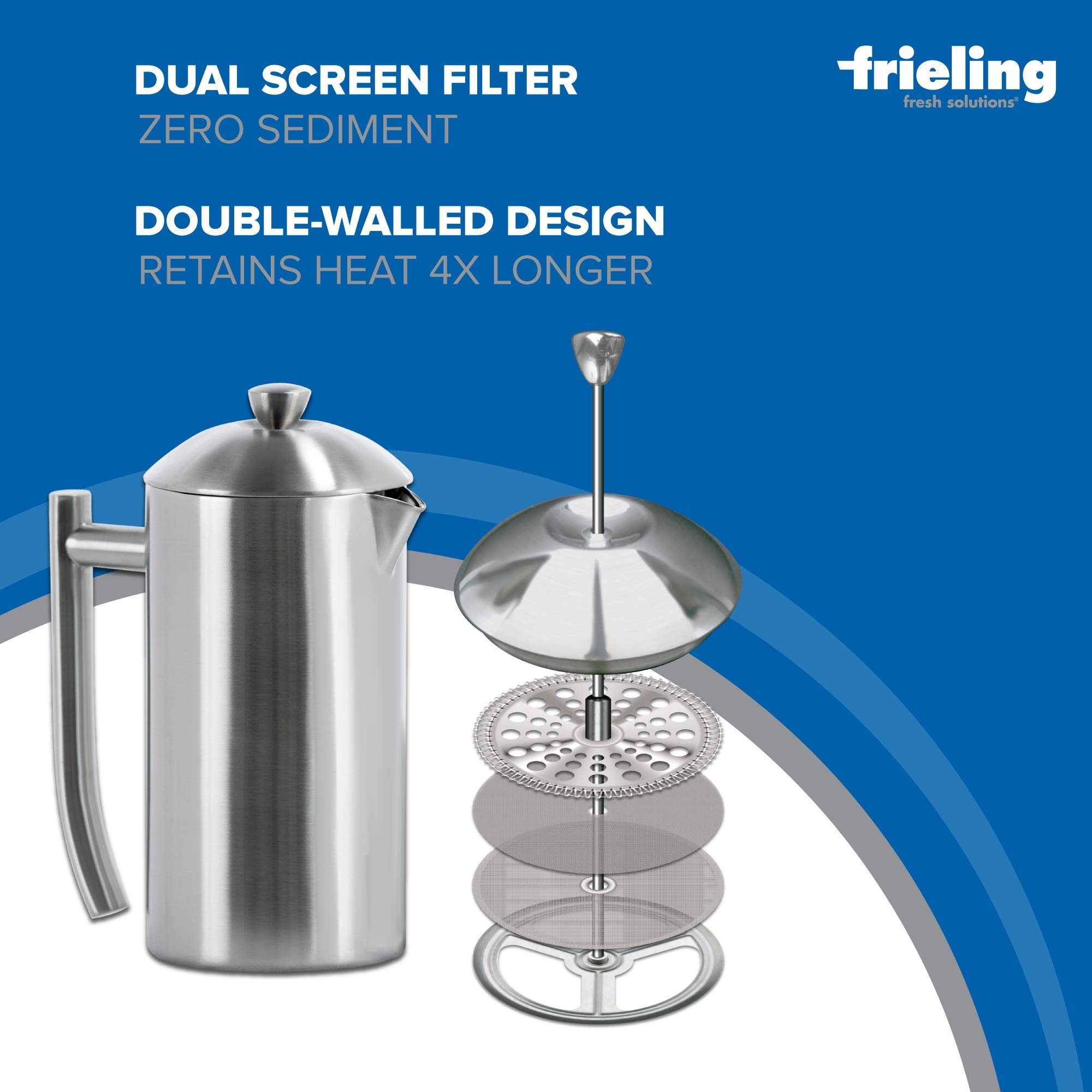 Frieling Double-Walled Brushed Stainless Steel Insulated French Press Coffee Maker - 36 oz Coffee Presser for Home, Office & Camping - Keeps Coffee Hot for Hours - BPA Free & Dishwasher Safe