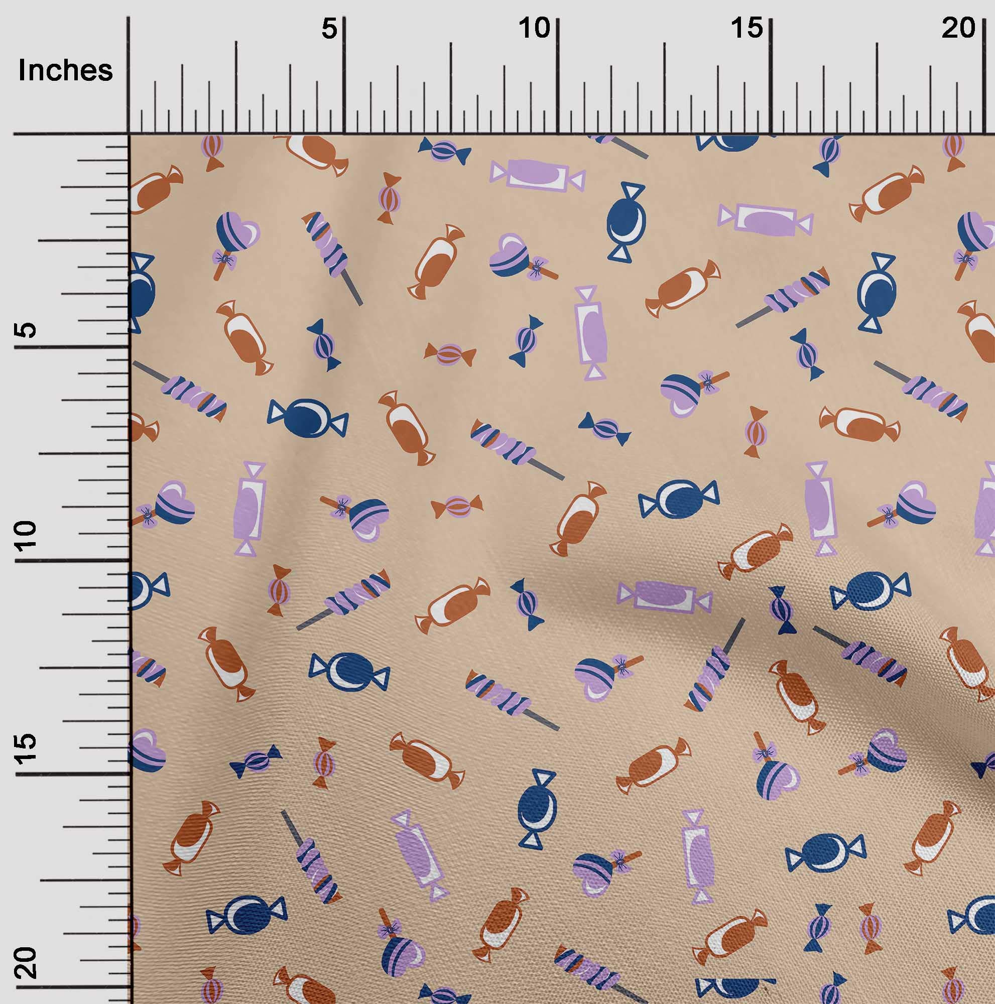 Premium 100% Cotton Cambric Fabric - Pale Orange Candy Stick Print, 56