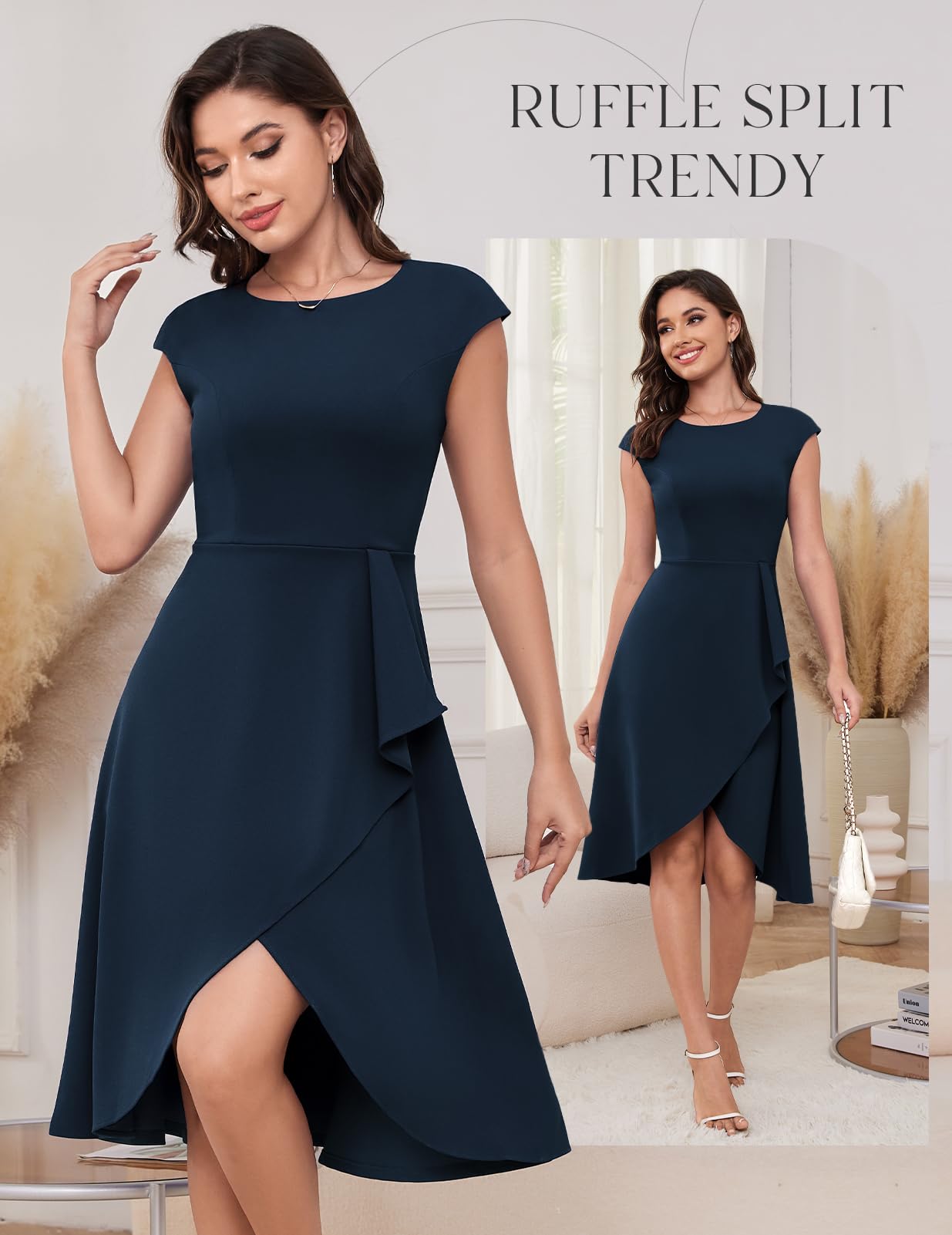 Elegant 2025 Spring Summer Cocktail Wedding Guest Dresses for Women - Short Sleeve Midi Dress for Bridesmaids, Garden Parties & Formal Events