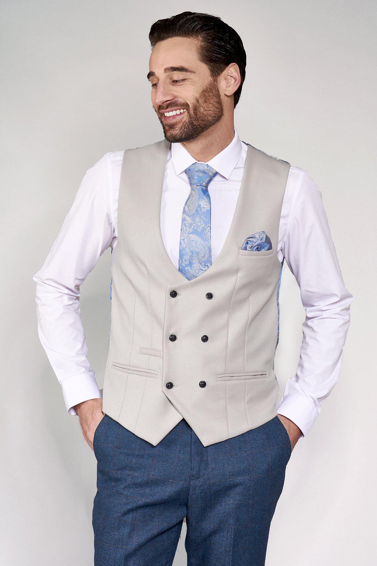 DION Blue Tweed Check Suit with Kelvin Stone Waistcoat - Stylish Men's Formal Wear for Weddings, Business Meetings & Special Occasions