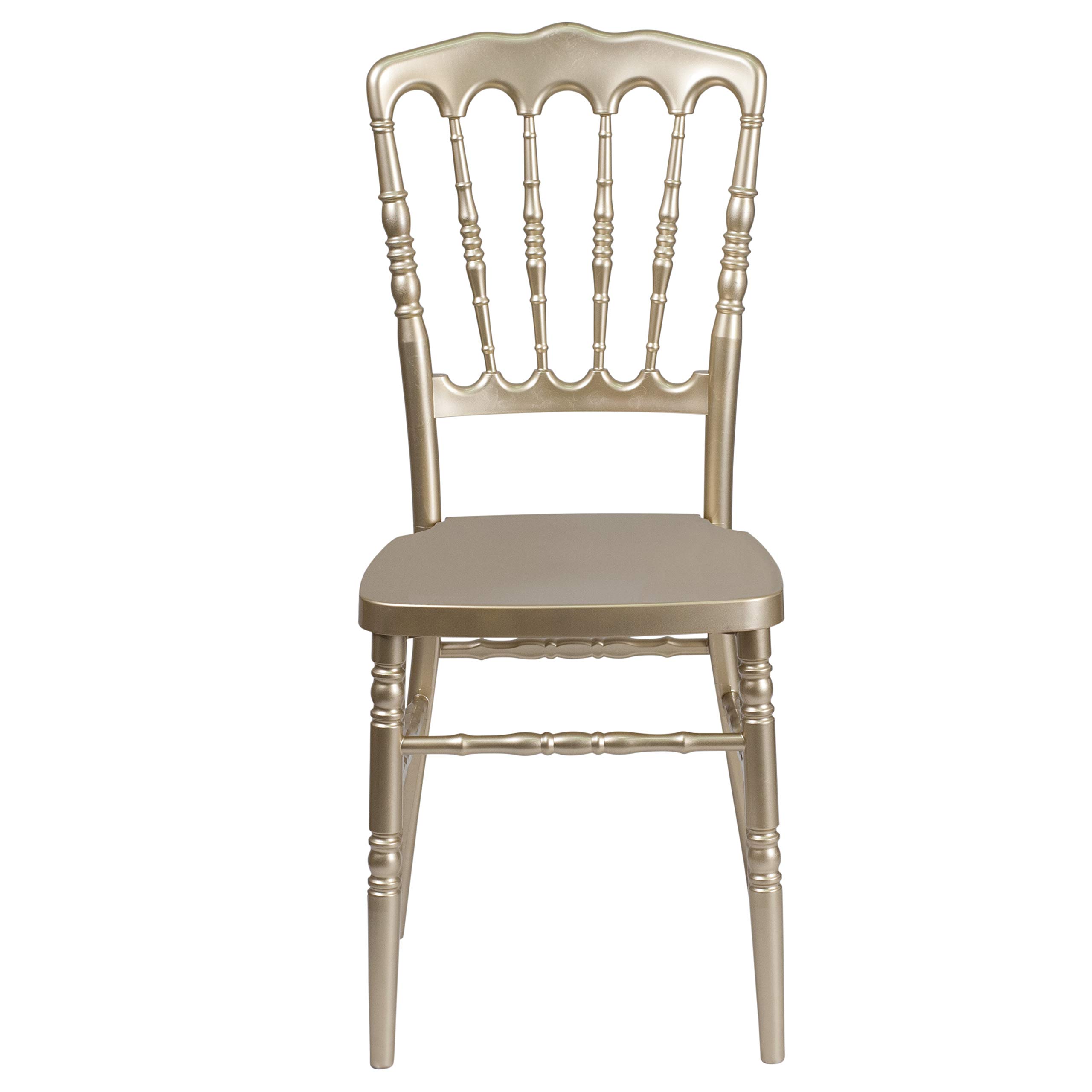 2 Pack Gold Resin Stacking Napoleon Chairs - Elegant Banquet & Event Furniture for Weddings, Parties, and Outdoor Gatherings