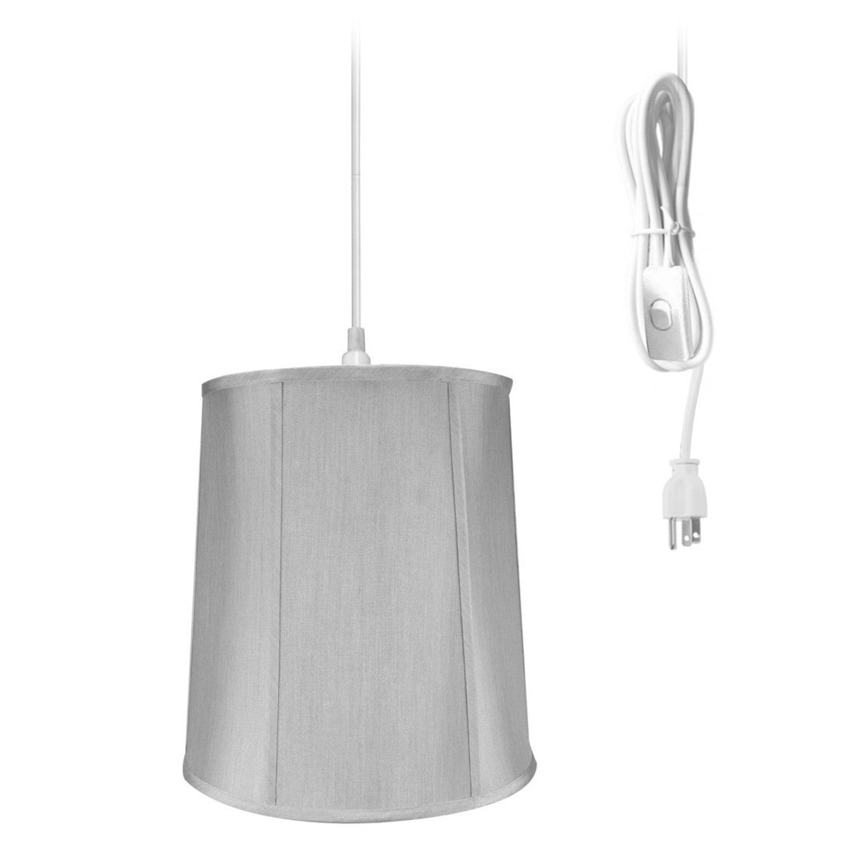 14W Plug-In Swag Pendant Light Fixture with 1 Light Bulb - Modern Gray Hanging Lamp for Kitchen Island, Dining Room or Bedroom Decor