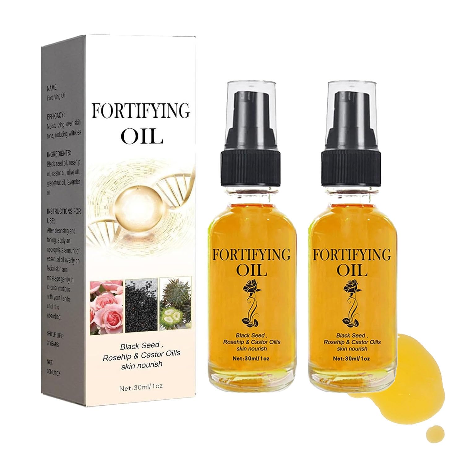 2Pcs Organic Rosehip Oil & Castor Oil Blend with Black Seed Oil - Anti-Aging Facial Serum for Dry Skin, Dark Spot Treatment & Skin Nourishment - Perfect for Night Routine & Daily Skincare Regimen