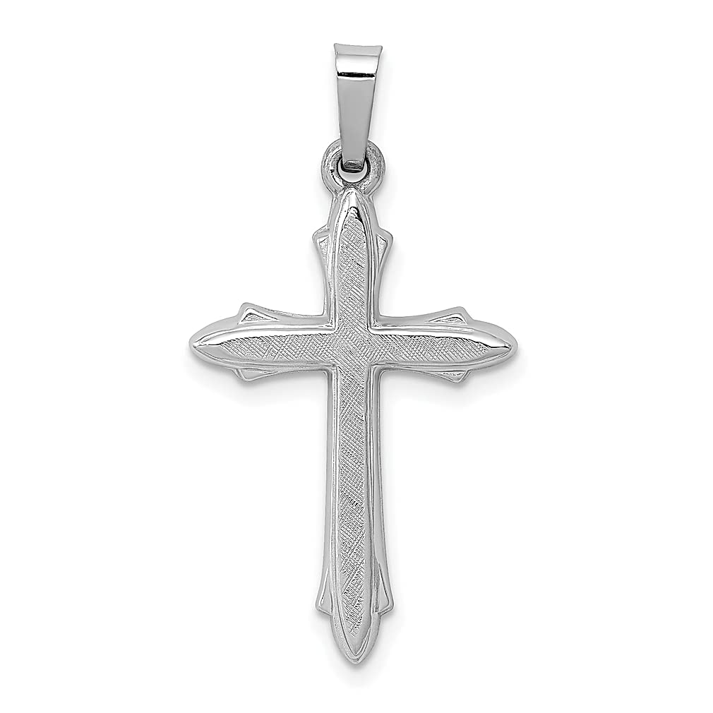 14K White Gold Textured Passion Cross Pendant Necklace with Fleur de Lis Charm - Religious Jewelry for Women, Perfect Gift for Her (Ideal for Baptism, Confirmation, Church Events & Everyday Faith Wear)