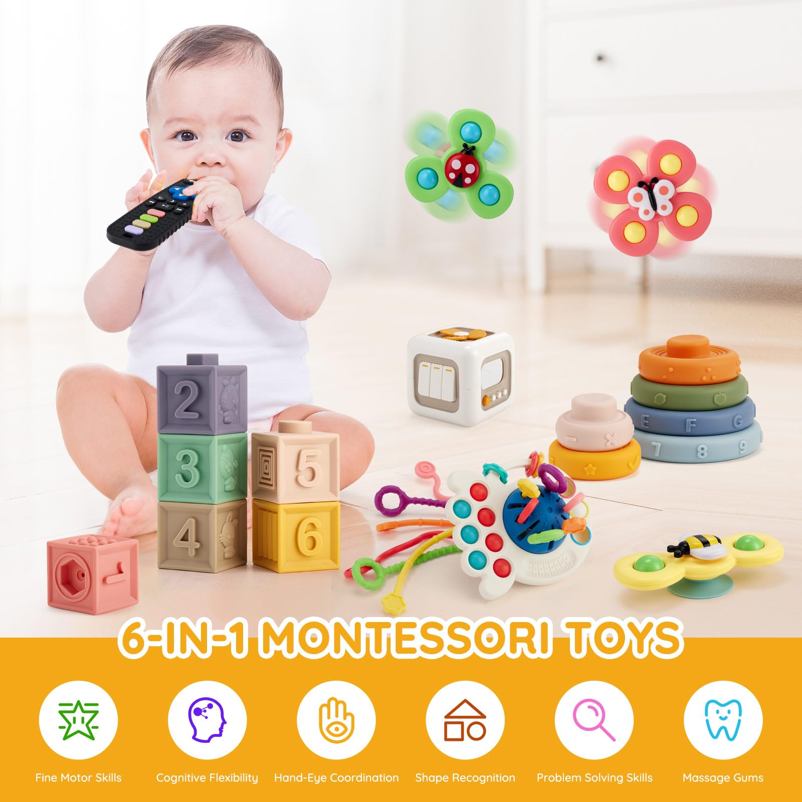 VoMii 18Pcs Montessori Baby Toys 6-18 Months - Teether, Stacking Blocks & Sensory Toys for Toddlers 1-3 Years | Early Learning & Playtime