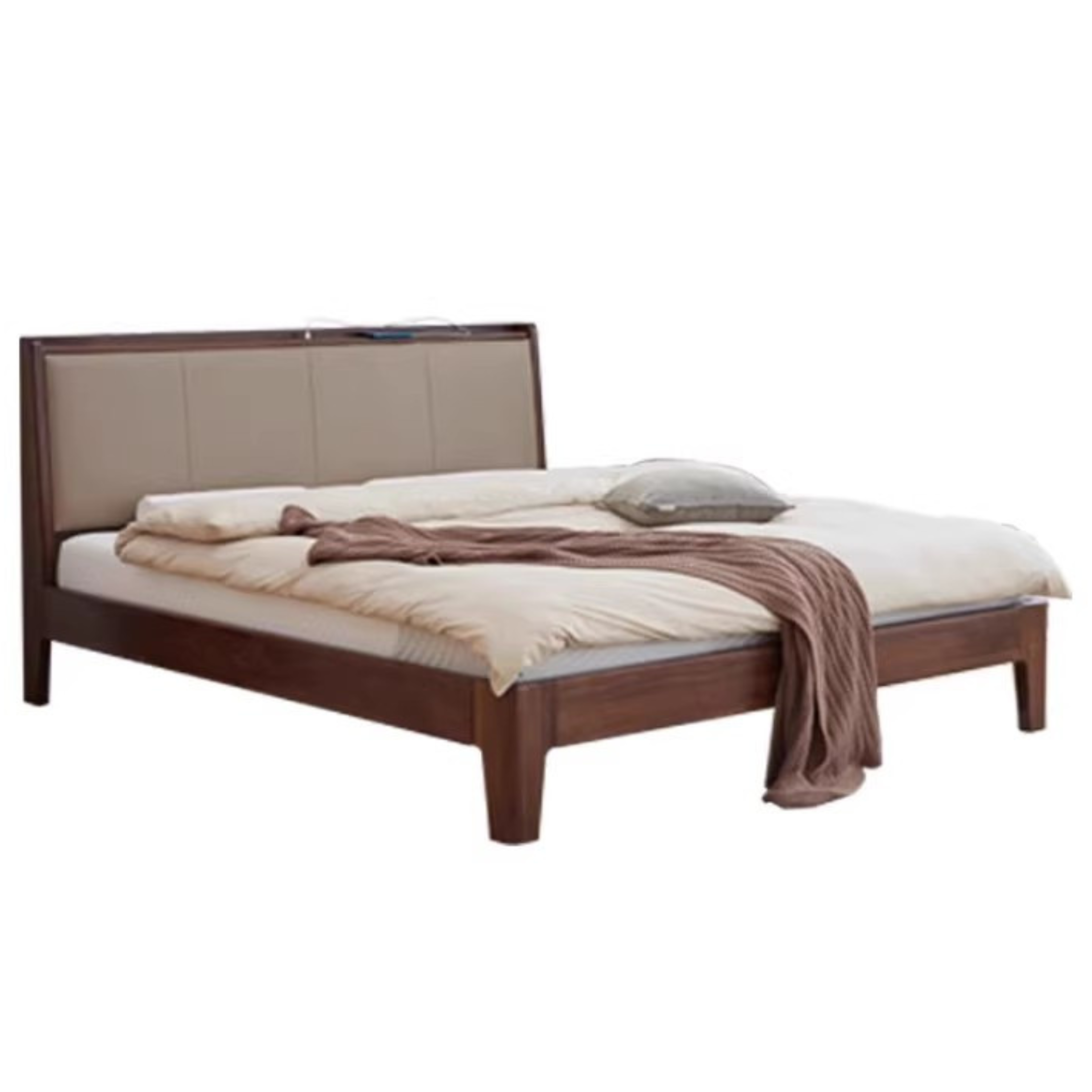 Rich Dark Walnut color Low-berth solid wood soft bed light brown