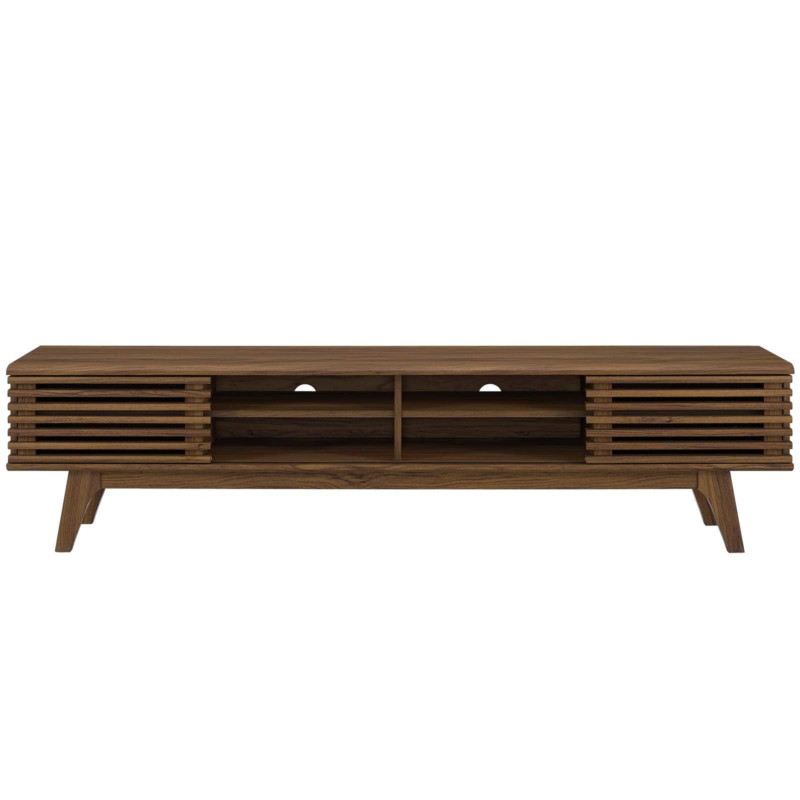Modern Contemporary TV Stand Console Table - Solid Wood Media Entertainment Center for Living Room, Lounge, Club & Lobby - Natural Brown Finish - Perfect for Home Theater & Office Decor