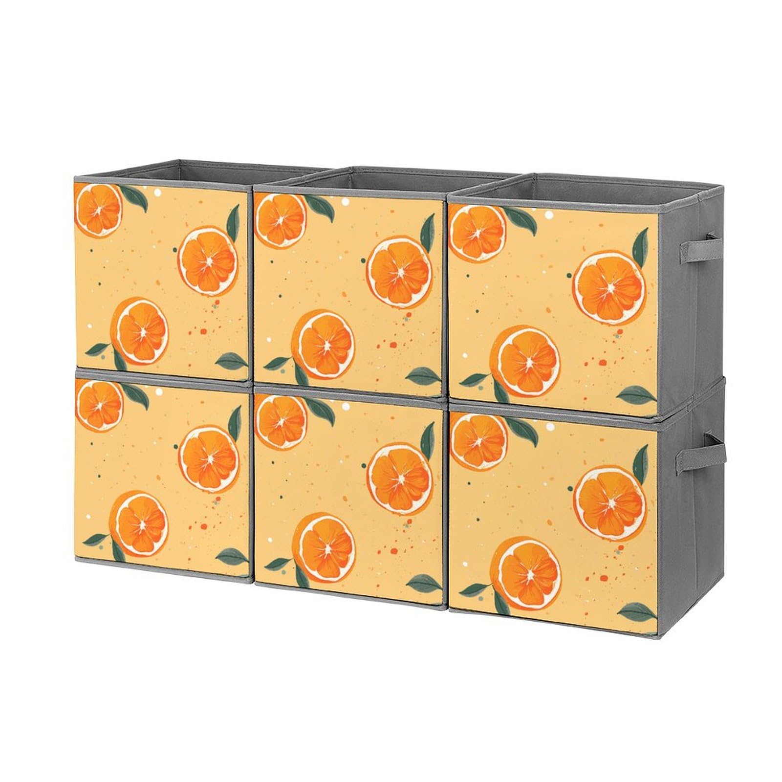 6-Piece Foldable Storage Bins Set - Large Capacity Cartoon Orange Printed Storage Boxes with Handles for Playroom, Office & Home Organization | Perfect for Kids' Toys, Books & Clutter Control