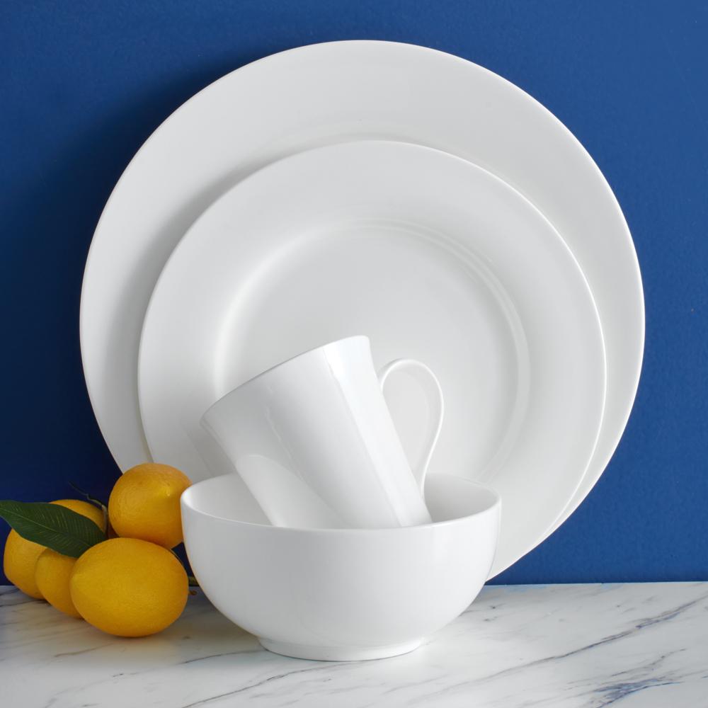 Delray 40-Piece Dinnerware Set for 8 - Porcelain Plates, Bowls & Mugs - Elegant Dinnerware Set for Family Dining, Parties & Entertaining