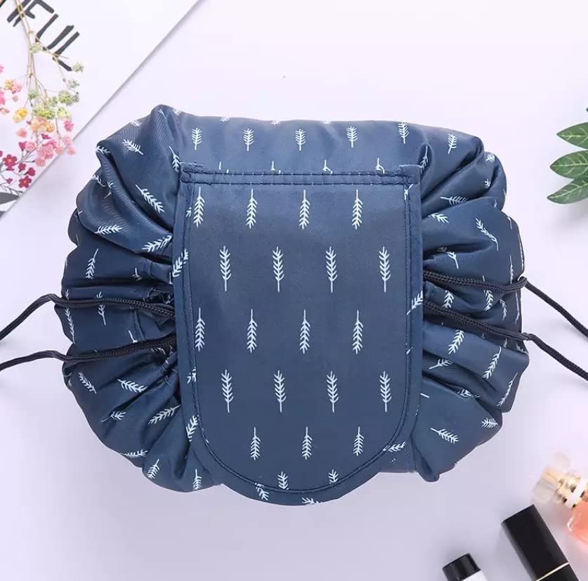 Waterproof Travel Makeup Bag for Women - Foldable Cosmetic Pouch with Drawstring, Portable Toiletry Organizer for Girls & Women (Blue) | Perfect for Gym, Beach, Vacation & Daily Use