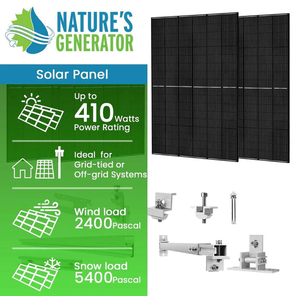 Nature's Generator 4 x 410 Watt Monocrystalline Solar Panels with Mounting Rack Kit | High-Efficiency Renewable Energy System for Home, RV & Off-Grid Power