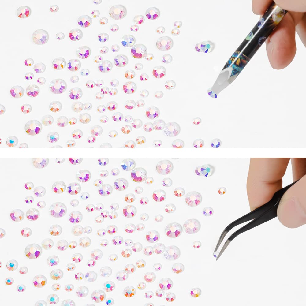 Premium Nail Art Crystal Rhinestone Set - Flat Bottom Round Nails Gemstone Decorations for DIY Manicure & Acrylic Nails (Clear AB) | Perfect for Salon, Home Nail Art, and Party Glam Looks
