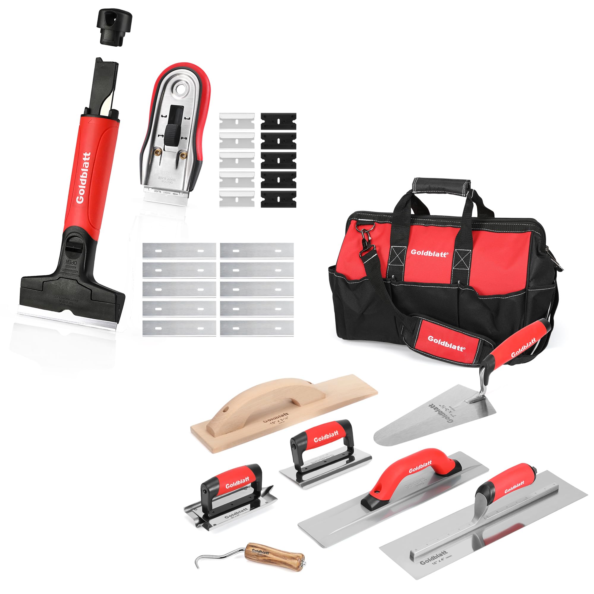 Goldblatt 2-Piece Razor Blade Scraper Set & 8-Piece Masonry Hand Tool Kit - Premium Construction Tools for Tile Removal, Grout Cleaning, and DIY Home Improvement Projects