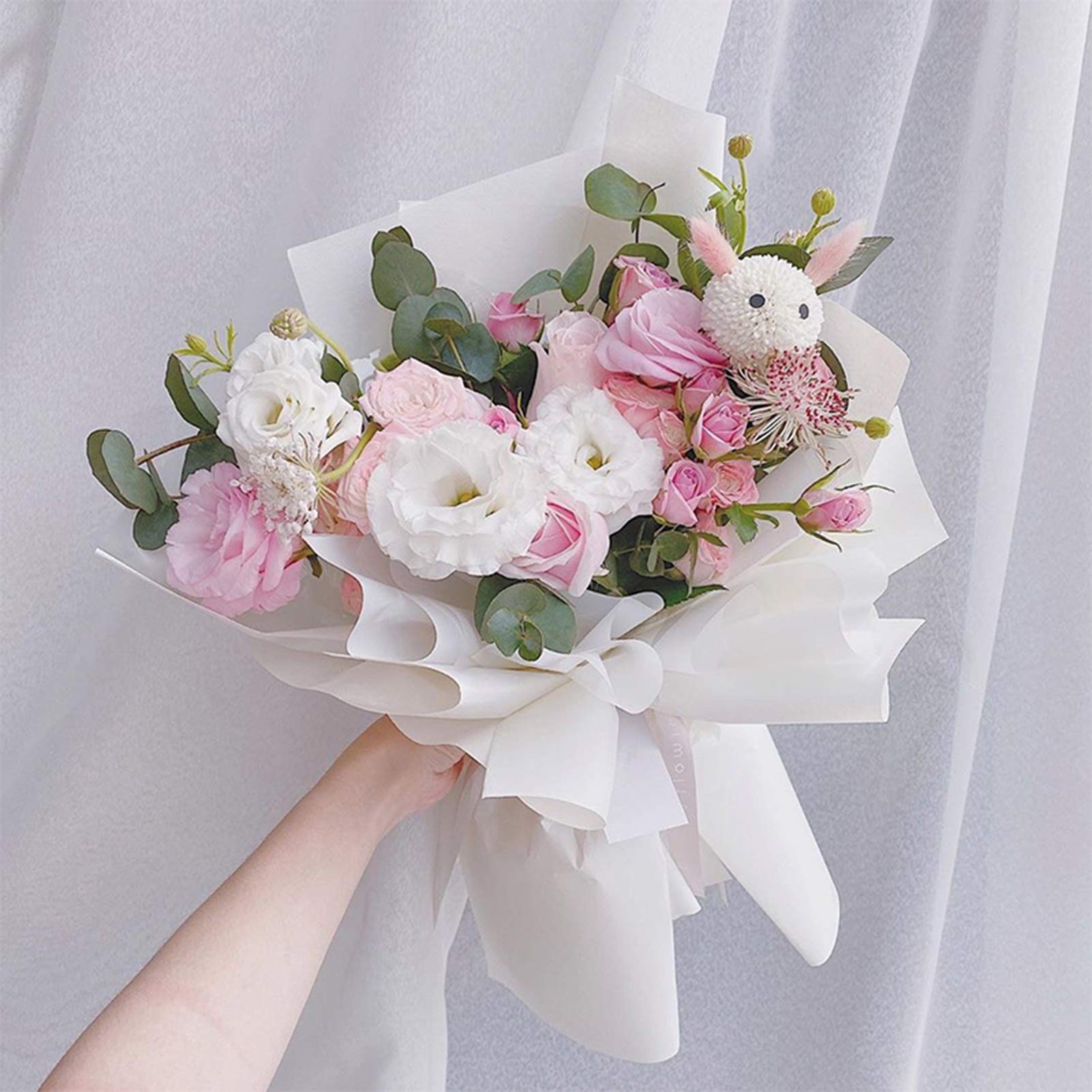 Premium Korean Honey Paper Floral Wrapping Paper - 40 Sheets Waterproof Flower Bouquet Wrapping for Fresh Flowers, 22.8x22.8 Inch (Begonia Red) - Perfect for Wedding Bouquets, Gift Wrapping & Floral Arrangements