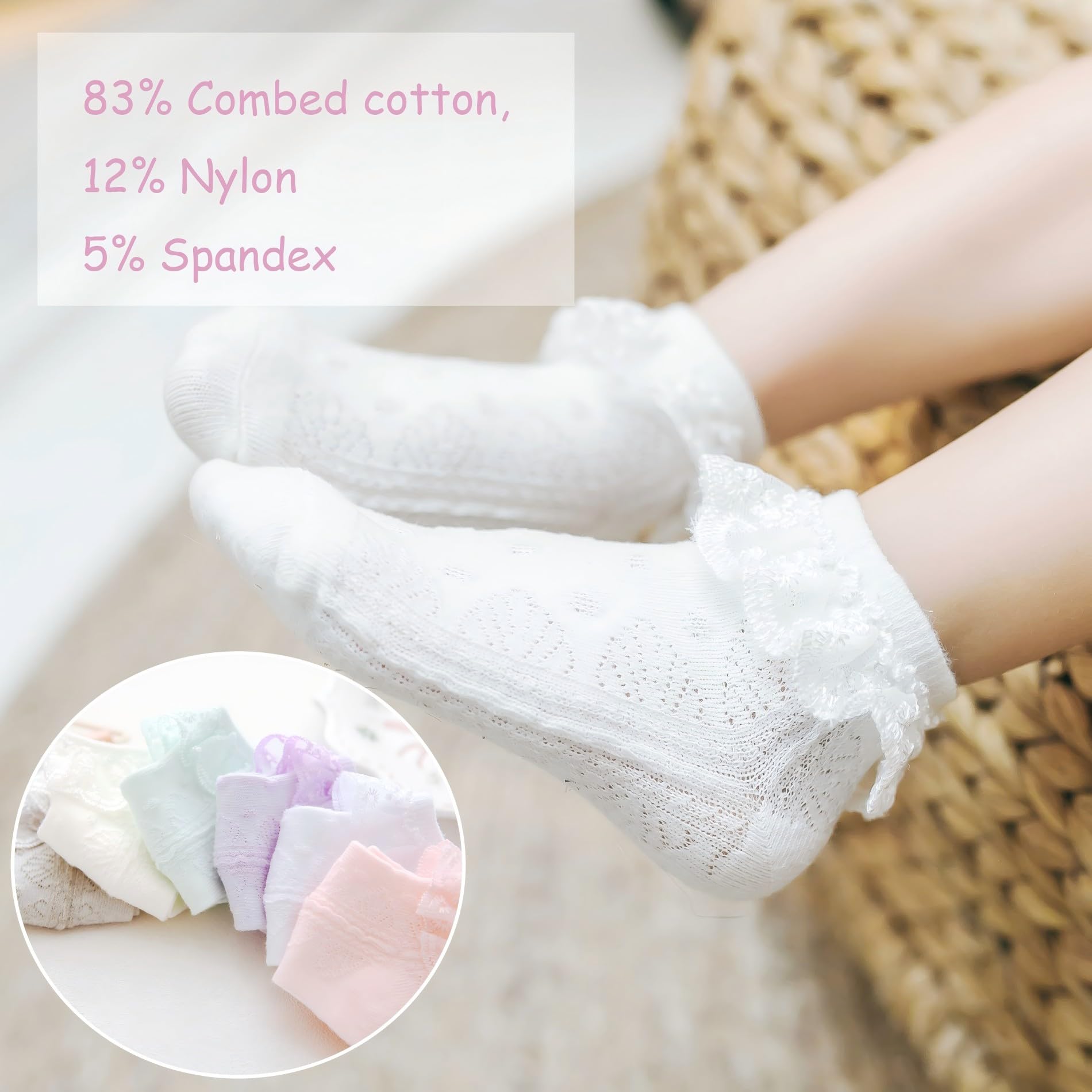 Adorable Baby Girls Ruffle Eyelet Lace Socks - Soft White Frilly Dress Socks for Newborns & Infants - Perfect for Special Occasions, Photo Shoots & Everyday Outfits