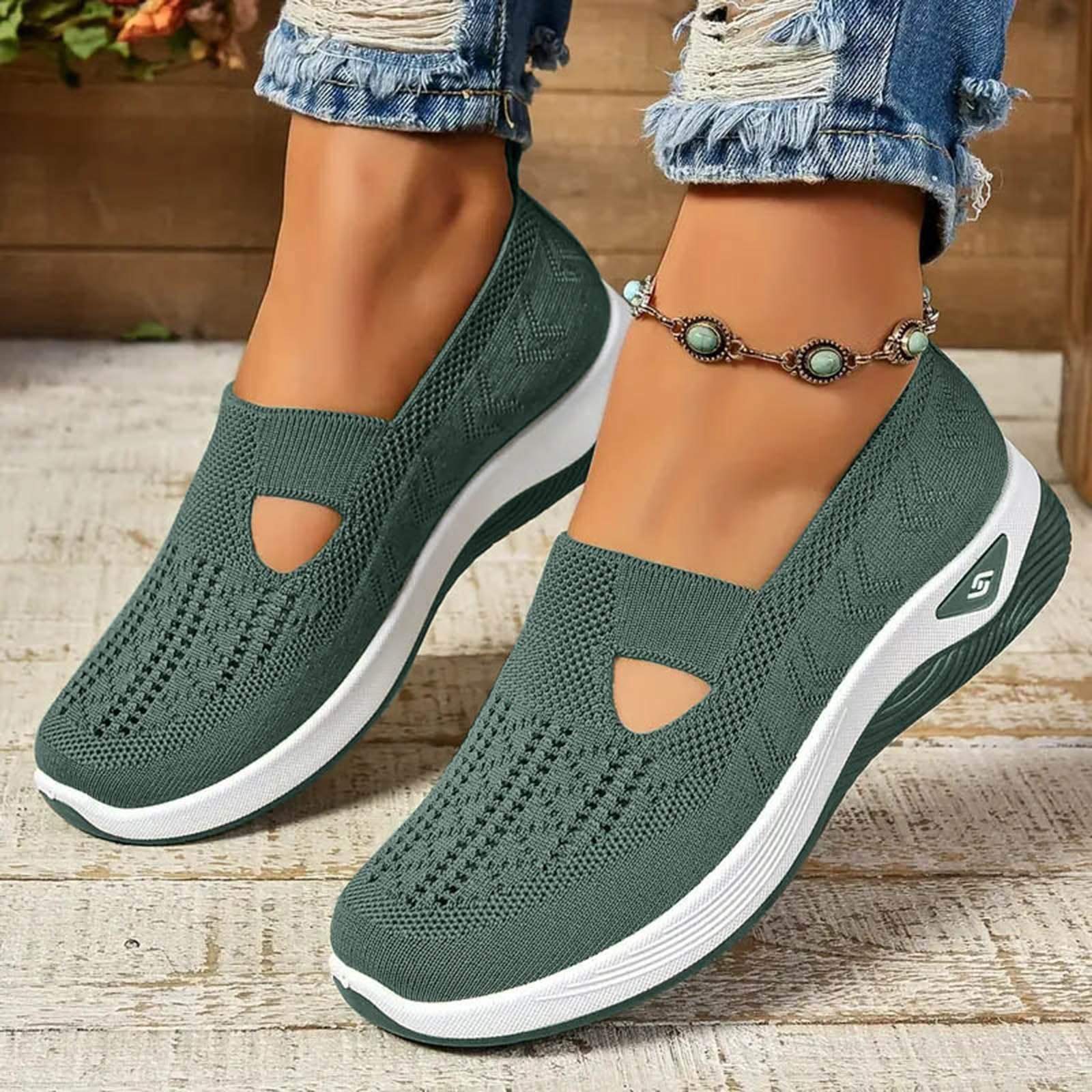 **Women's Comfortable Breathable Slip-On Walking Shoes - Casual Athletic Sneakers with Thick Cushioned Sole for Walking, Travel & Everyday Wear**