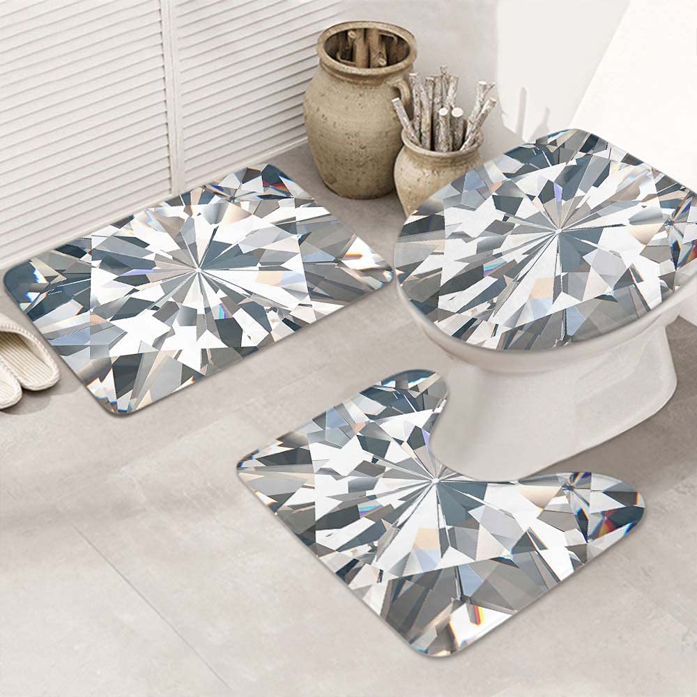 Premium 3D Non-Slip Bathroom Rug Set - Realistic Diamond Texture U-Shaped Contour Mats with Toilet Lid Cover | Soft, Absorbent & Slip-Resistant for Bathroom Safety | Perfect for Modern Homes, Guest Bathrooms & Spa-Style Decor