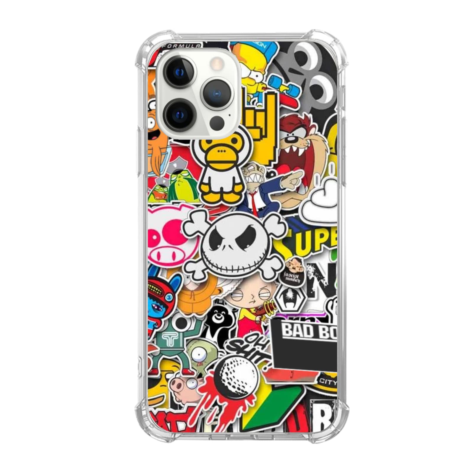 Trendy Pop-Art iPhone 13 Pro Max Case - Colorful Sticker Design TPU Bumper Cover for Women, Men, Girls & Boys | Perfect for Daily Use, Parties & Fashion Statements