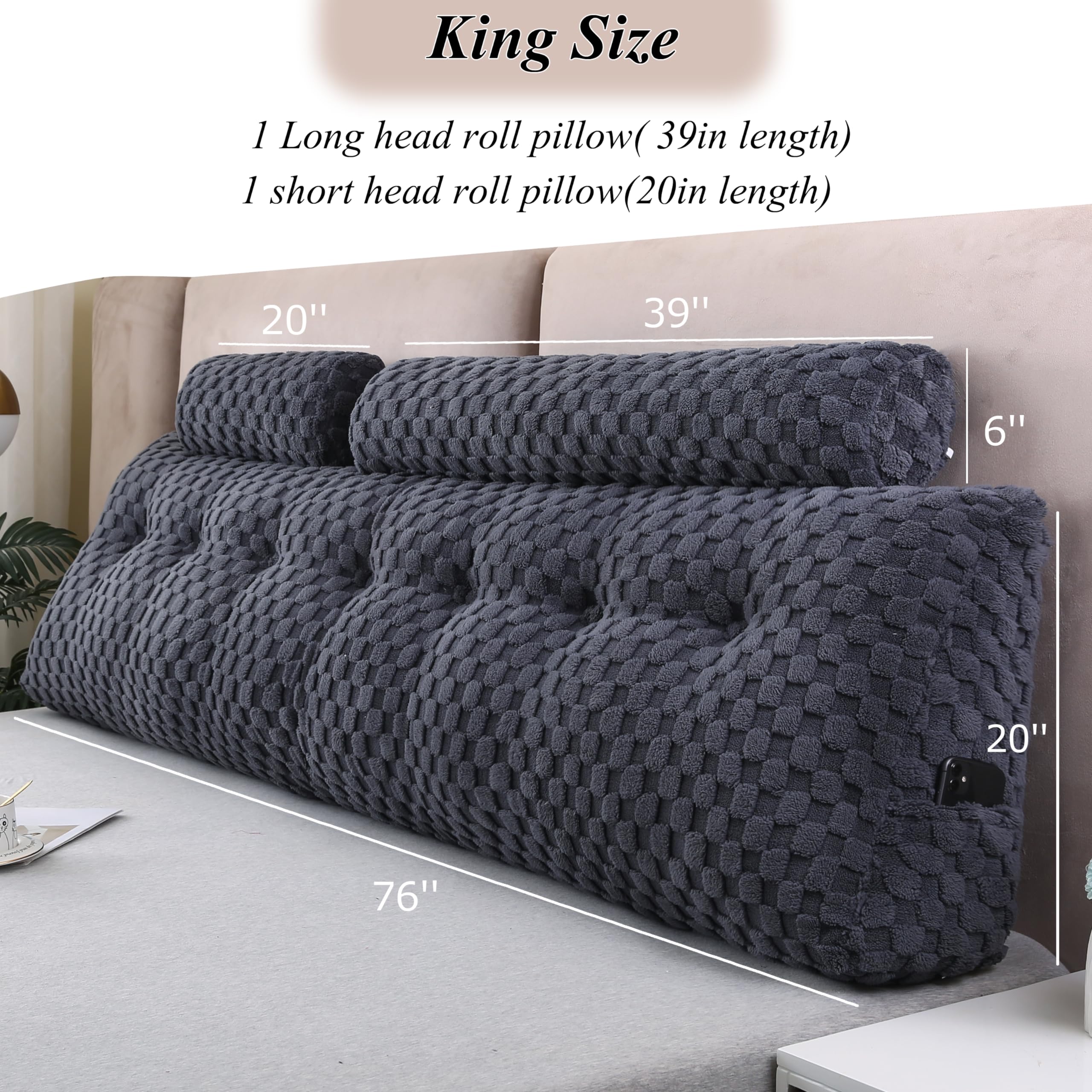 **Wedge Headboard Pillows Set - Long & Short Bolster Pillows for Bed Backrest, Sitting in Bed - Perfect for Reading, Relaxing, and Watching TV**