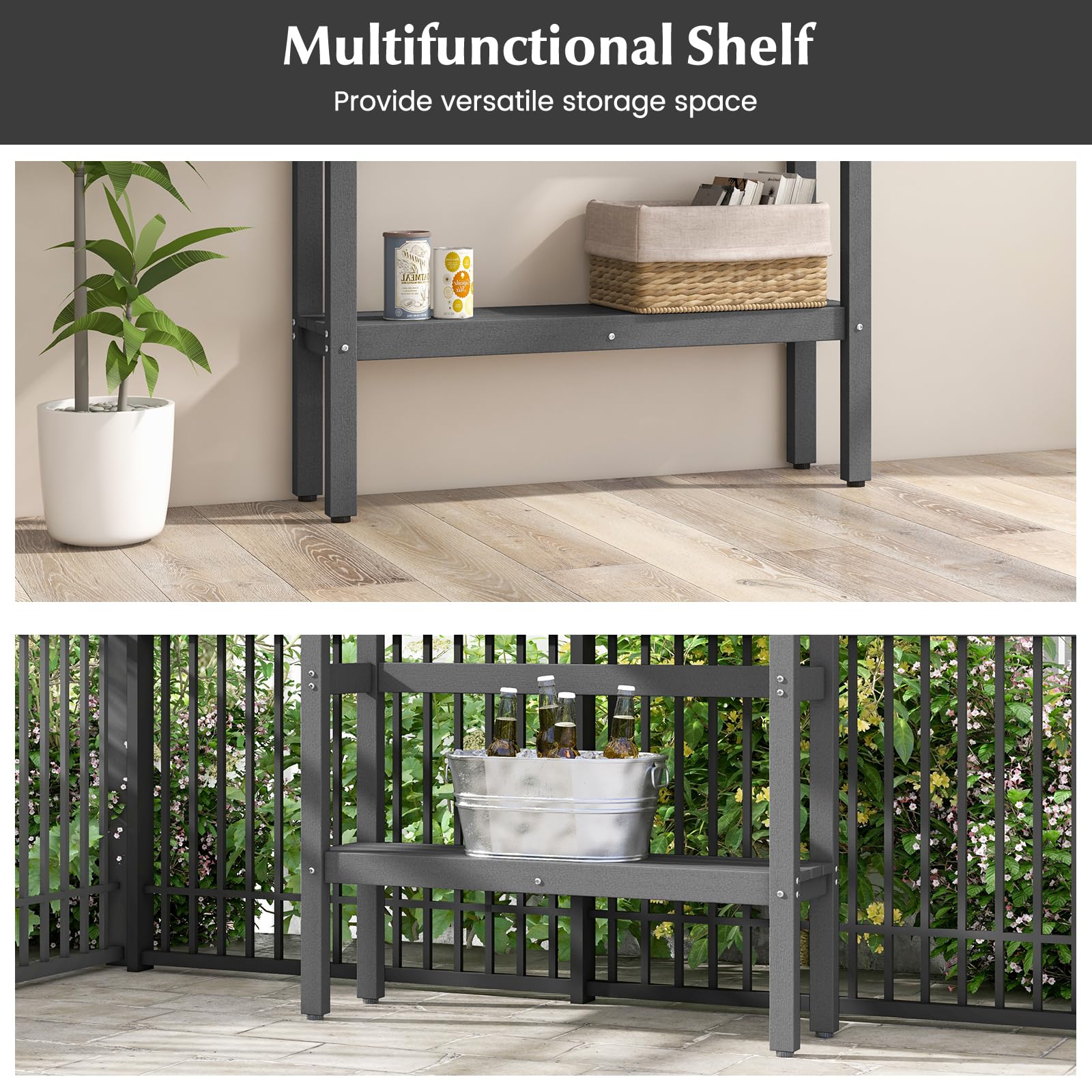 Tangkula 48 Inch Outdoor Bar Table with Storage Shelf - Adjustable Height Patio Pub Table, All-Weather Counter Height Dining Table for Hot Tub, Garden, Backyard & Small Spaces (Gray) | Perfect for Entertaining, Relaxing & Outdoor Dining