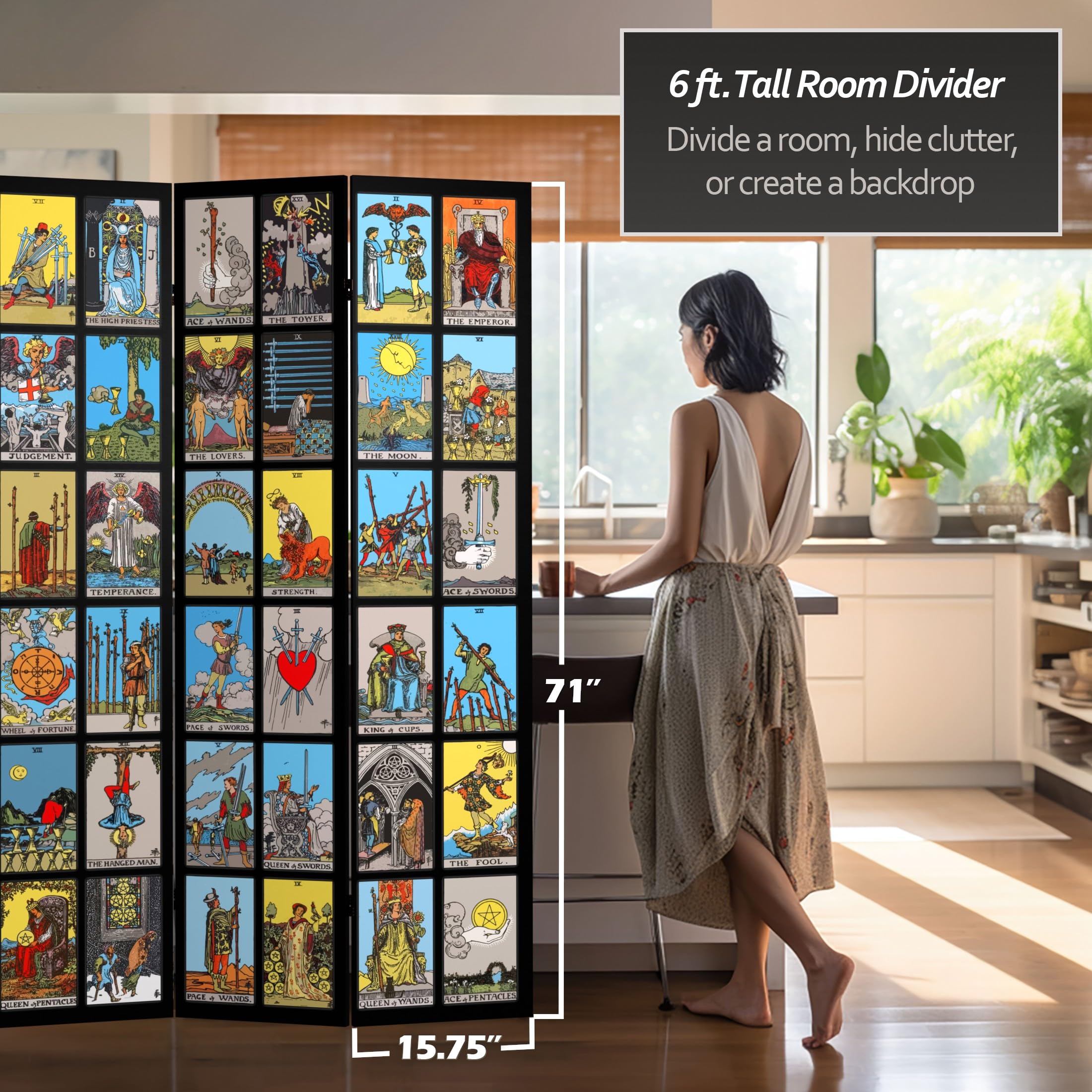 6 ft. Tall Double Sided Rider-Waite Tarot Canvas Room Divider - Hand-Painted Tarot Card Room Partition for Home Decor, Meditation Space & Privacy Screen - Perfect for Bedrooms, Yoga Studios & Spiritual Retreats