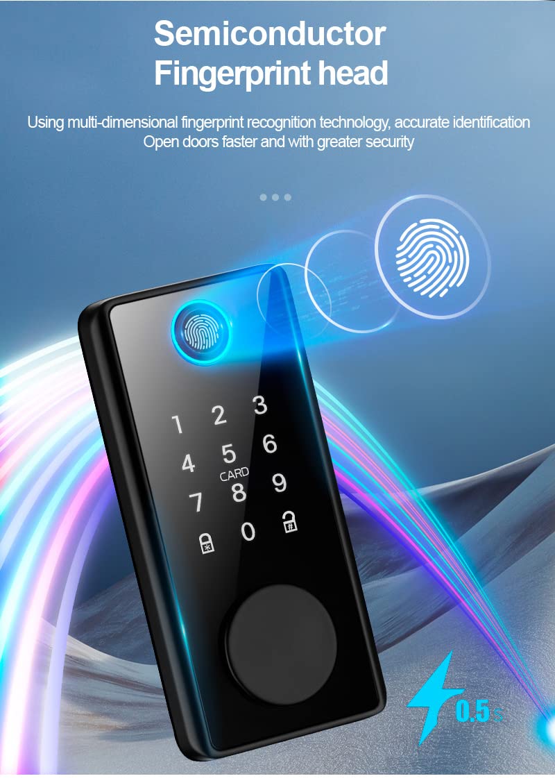 Smart Deadbolt Lock - Fingerprint & Biometric Electronic Door Lock with Tuya/TT APP Remote Control - Keyless Entry for Home Security (Black) - Perfect for Apartments, Rentals & Smart Homes