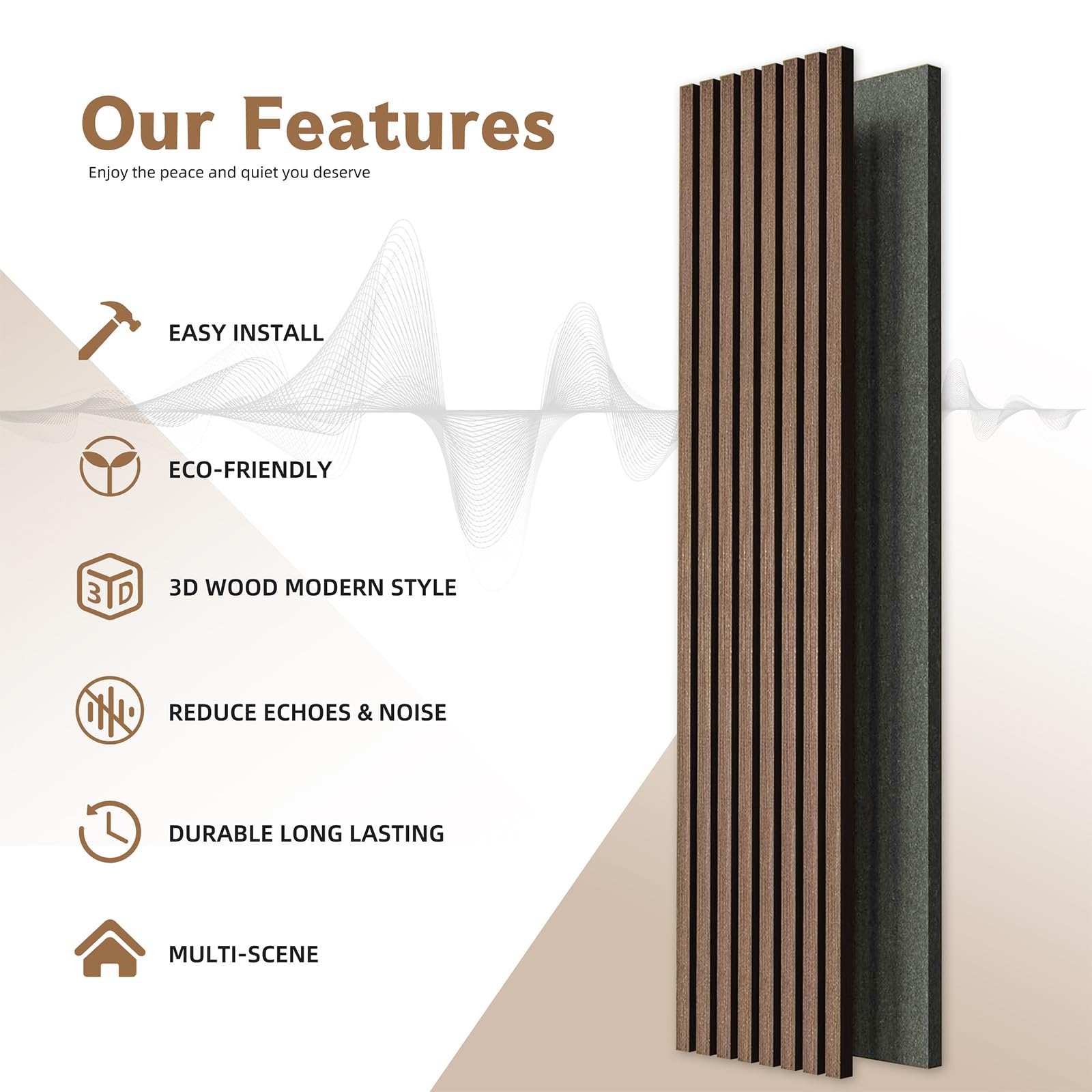 4 Pack Wood Wall Panels - MDF Soundproof 3D Wall Paneling for Home & Office Decor, Wood Textured Acoustic Fluted Wall Panels (94 Inch, Walnut) | Noise Reduction for Bedrooms, Studios & Conference Rooms