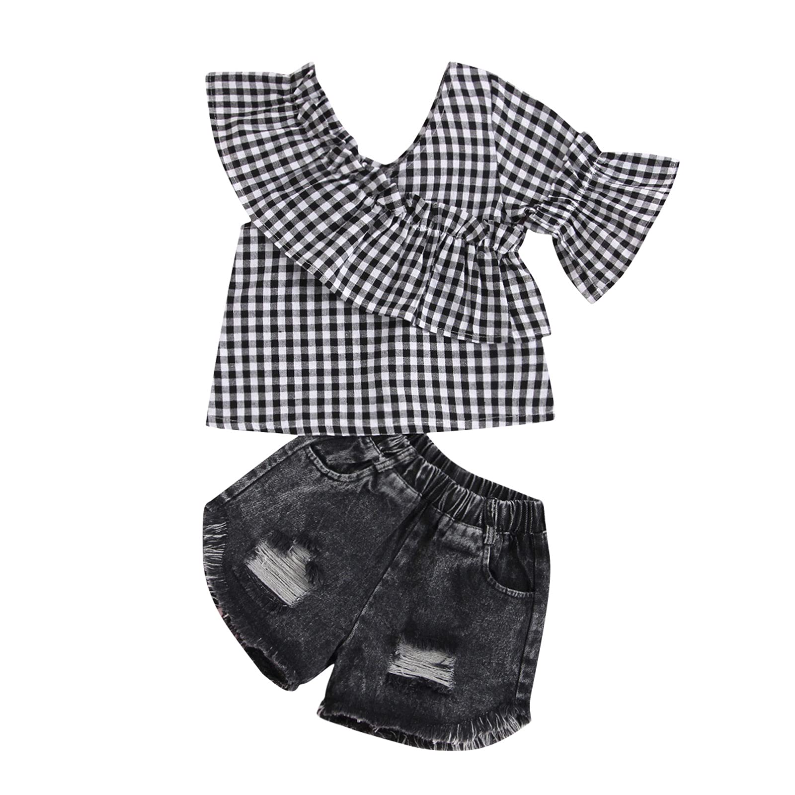Adorable Toddler Girl Outfit - Ruffled Sleeveless Suspenders Top & Denim Shorts Set | Summer Baby Clothes for 1-3 Year Olds | Perfect for Playdates, Beach Trips & Family Photos