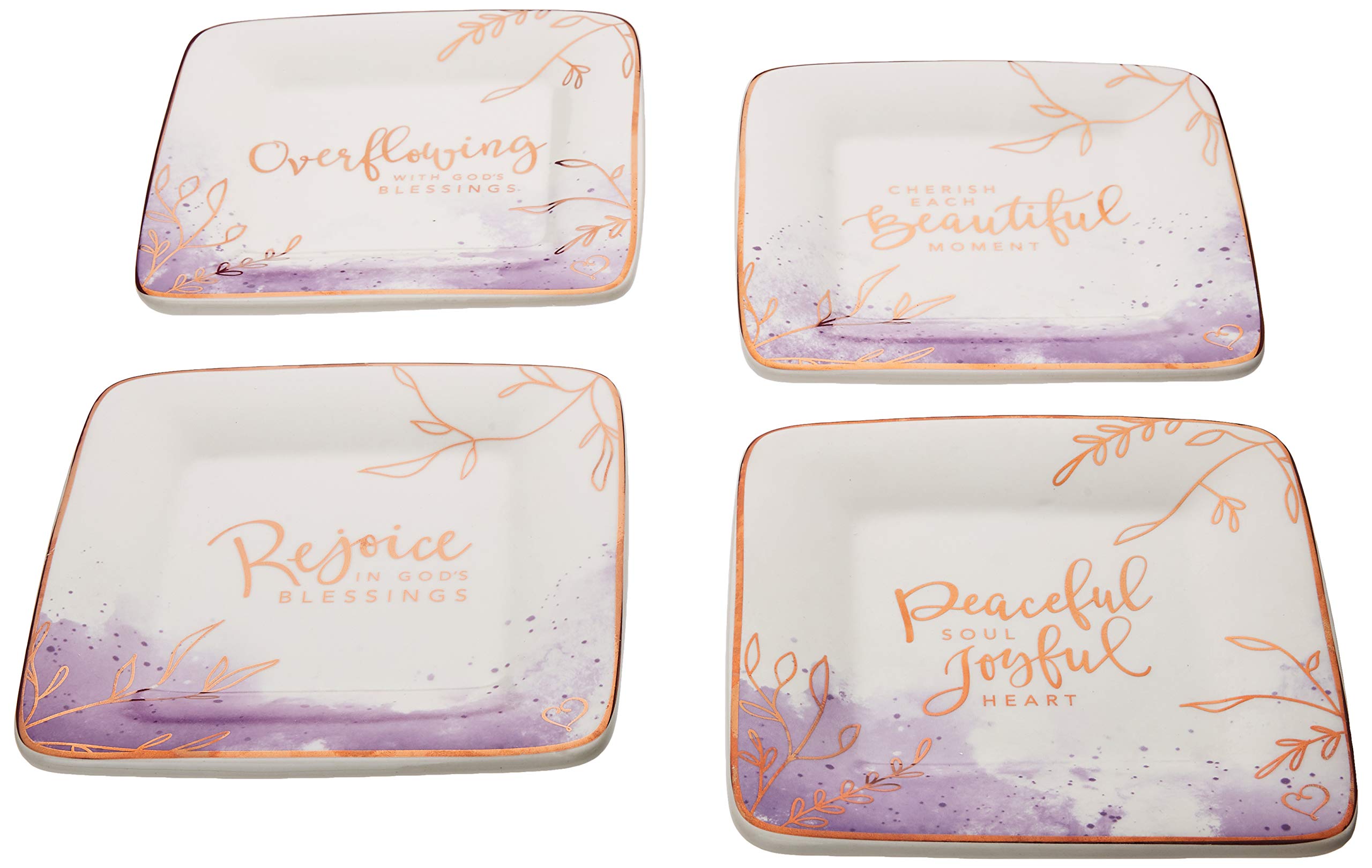 Precious Moments 191441 Peaceful Moments 4-Piece Ceramic Dessert Plates Set - Perfect for Tea Parties, Bridal Showers & Special Occasions