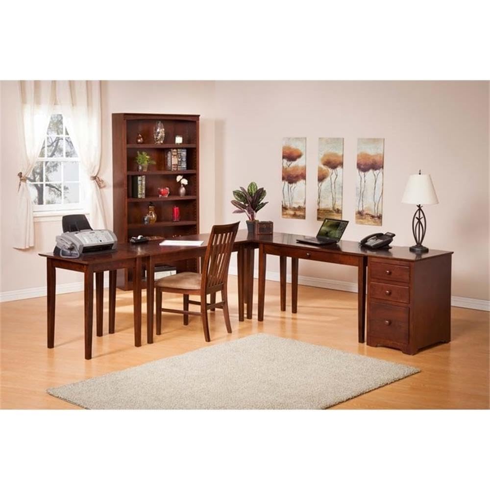 Atlantic Furniture Shaker Work Table - Solid Wood Antique Walnut Finish Writing Desk for Home Office, Study & Craft Room | Perfect for Remote Work, Homework & DIY Projects