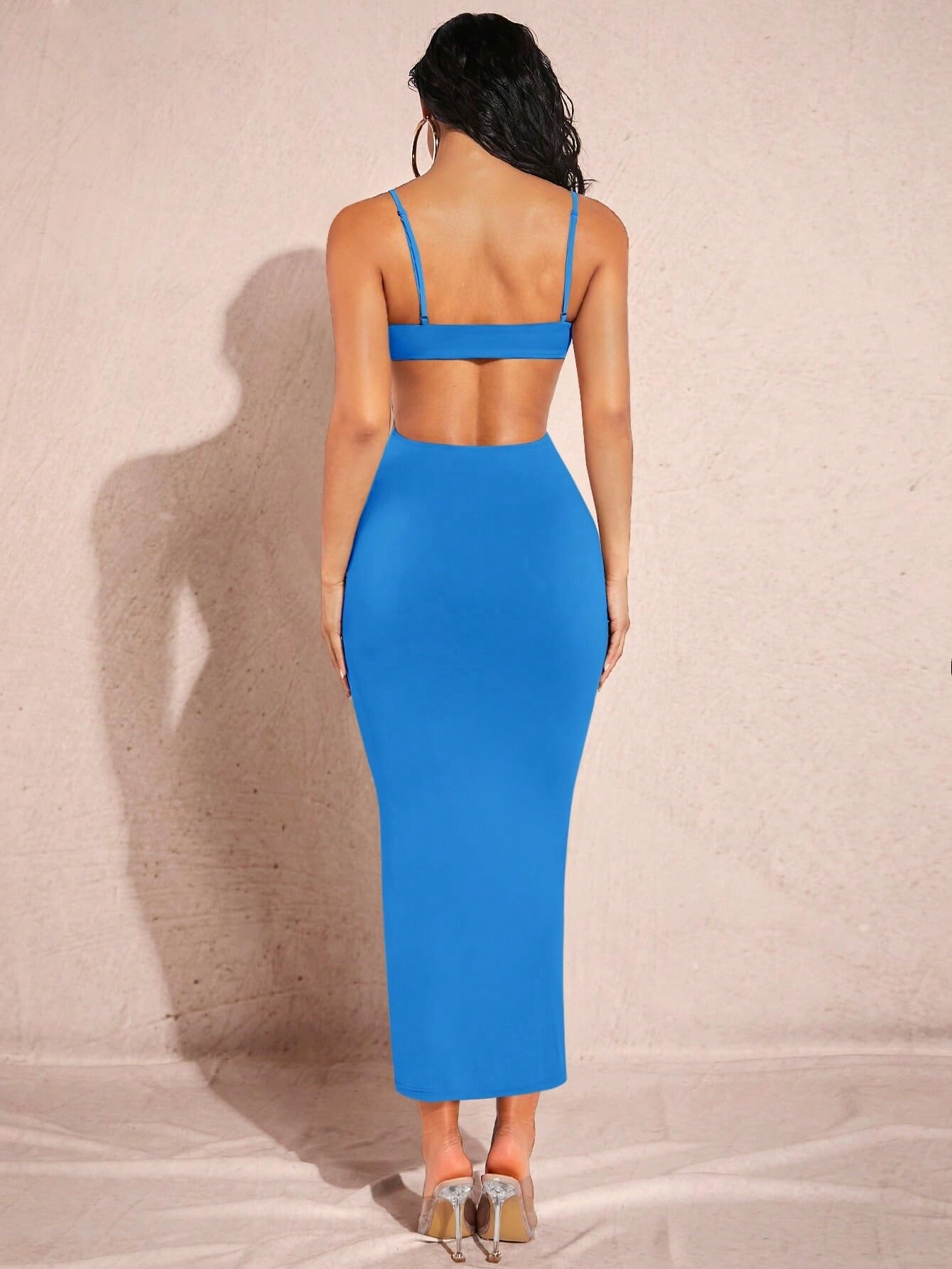 2023 Trendy Women's Solid Color Sexy Cutout Waist Cami Bodycon Dress - Sleeveless Long Party Clubwear for Night Out & Date Night
