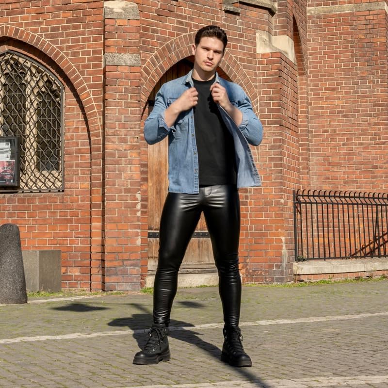 Kapow Meggings Berlin Vegan Faux Leather Men's Leggings (Medium) - Stretchable Leather-Look Leggings for Men - Perfect for Gym, Yoga, Festivals & Night Out