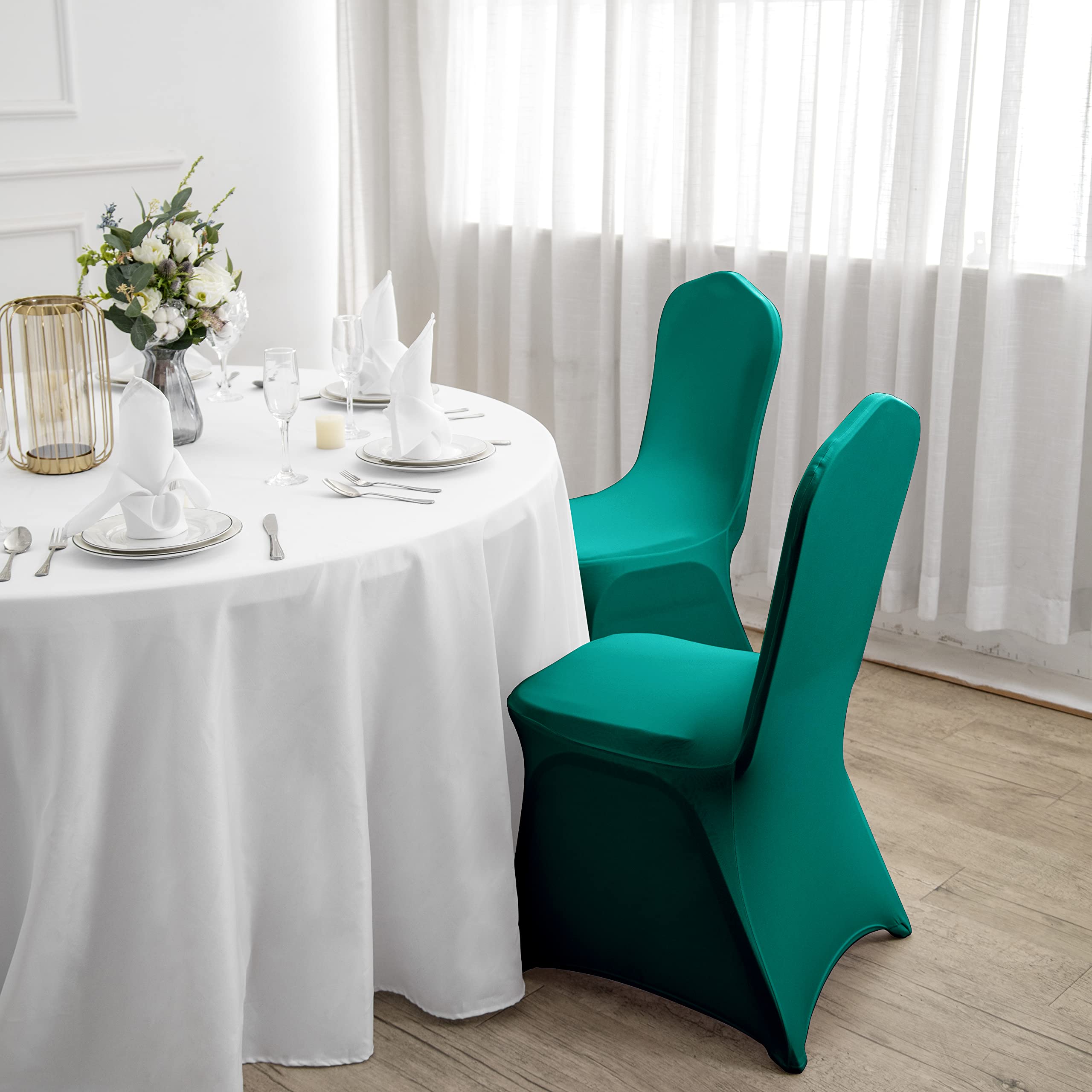 12PCS Stretch Spandex Chair Covers - Washable & Removable Elastic Chair Protectors for Living Room, Party, Banquet, Wedding, Hotel - Turquoise | Perfect for Home Decor & Event Seating