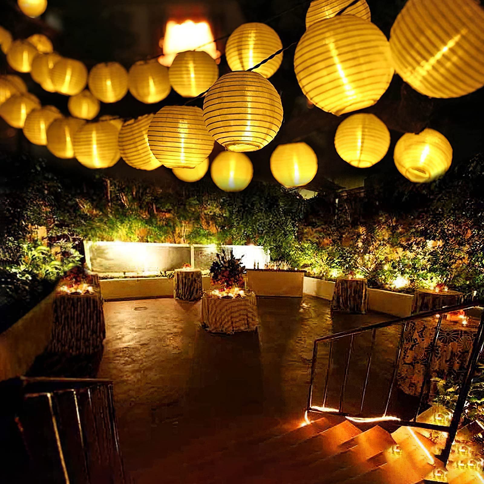 ALLOMN 19.7ft 30LED Solar Powered Waterproof Outdoor String Lights with Fabric Lanterns - Warm White Fairy Lights for Christmas Decorations, Garden, Patio, Yard, Wedding & Home Decoration (Indoor/Outdoor Use)