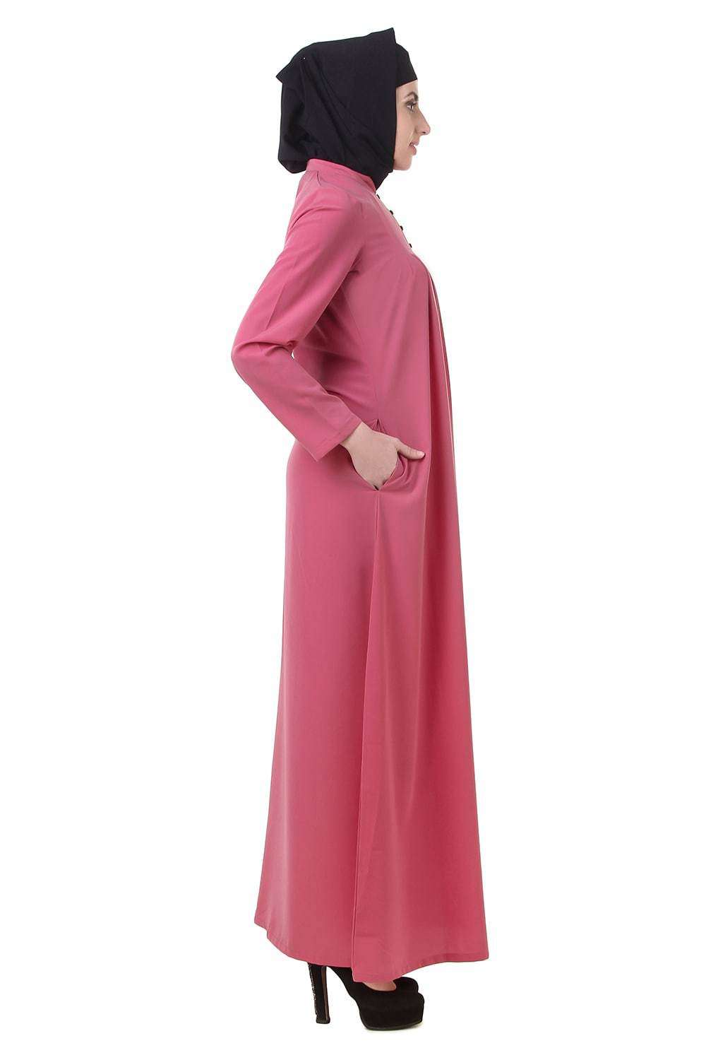 Elegant Dusty Pink Crepe Abaya - Modest Islamic Dress for Women - Perfect for Prayer, Eid, and Special Occasions