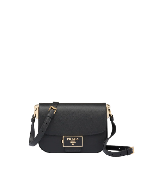 Prada Emblème Saffiano Leather Handbag for Women - Luxury Black Leather Shoulder Bag & Crossbody Purse - Perfect for Work, Travel & Evening Events