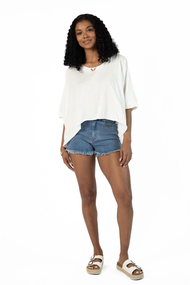 Great Days Ahead Ivory Asymmetrical Hem Tee - Women's Casual T-Shirt with Unique Asymmetrical Hemline | Perfect for Everyday Wear, Date Nights & Weekend Outfits