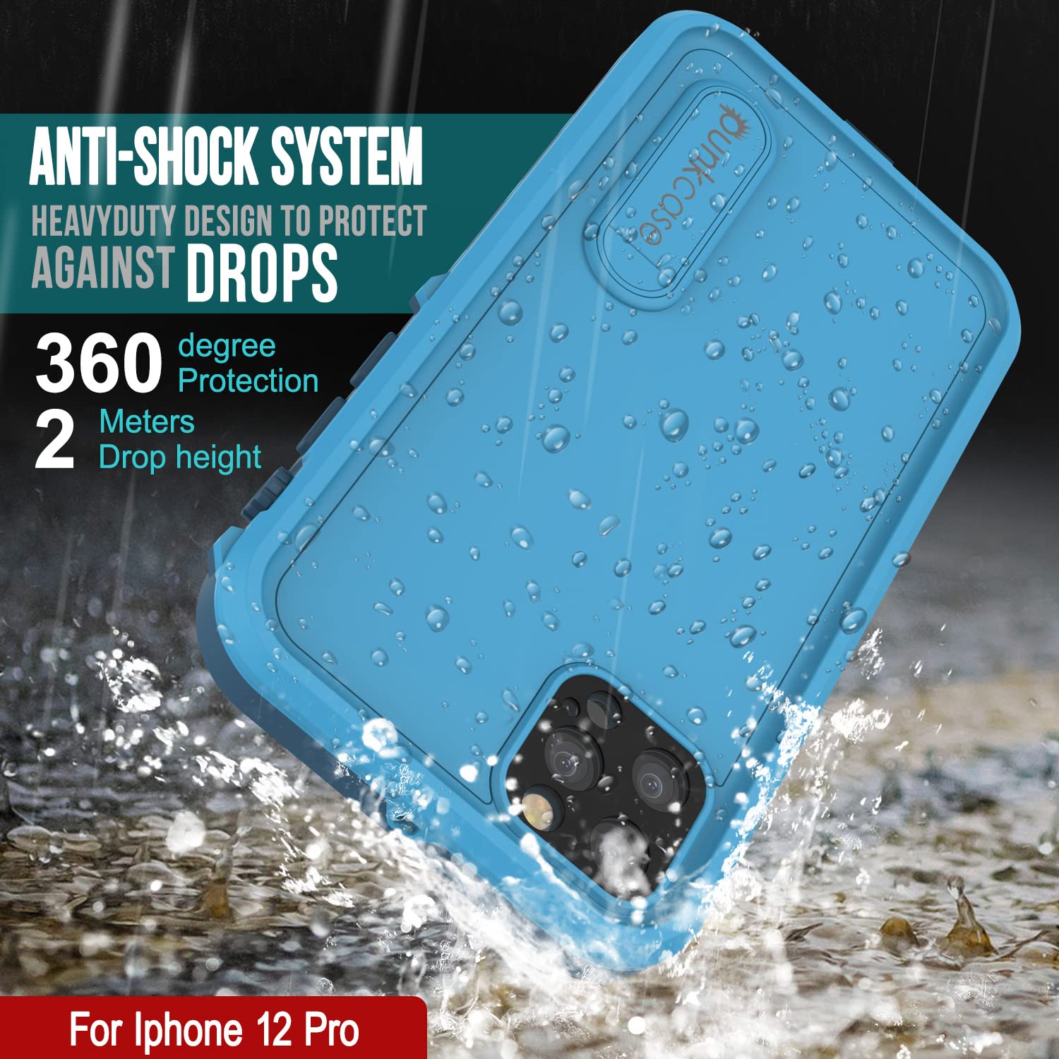 Punkcase iPhone 12 Pro Waterproof Case - IP68 Certified Slim Armor Cover with Built-in Screen Protector & Kickstand | Shockproof Protective Phone Case for iPhone 12 Pro (6.1 inch) 2020 Model | Perfect for Outdoor Activities, Swimming & Extreme Sports [Blue]