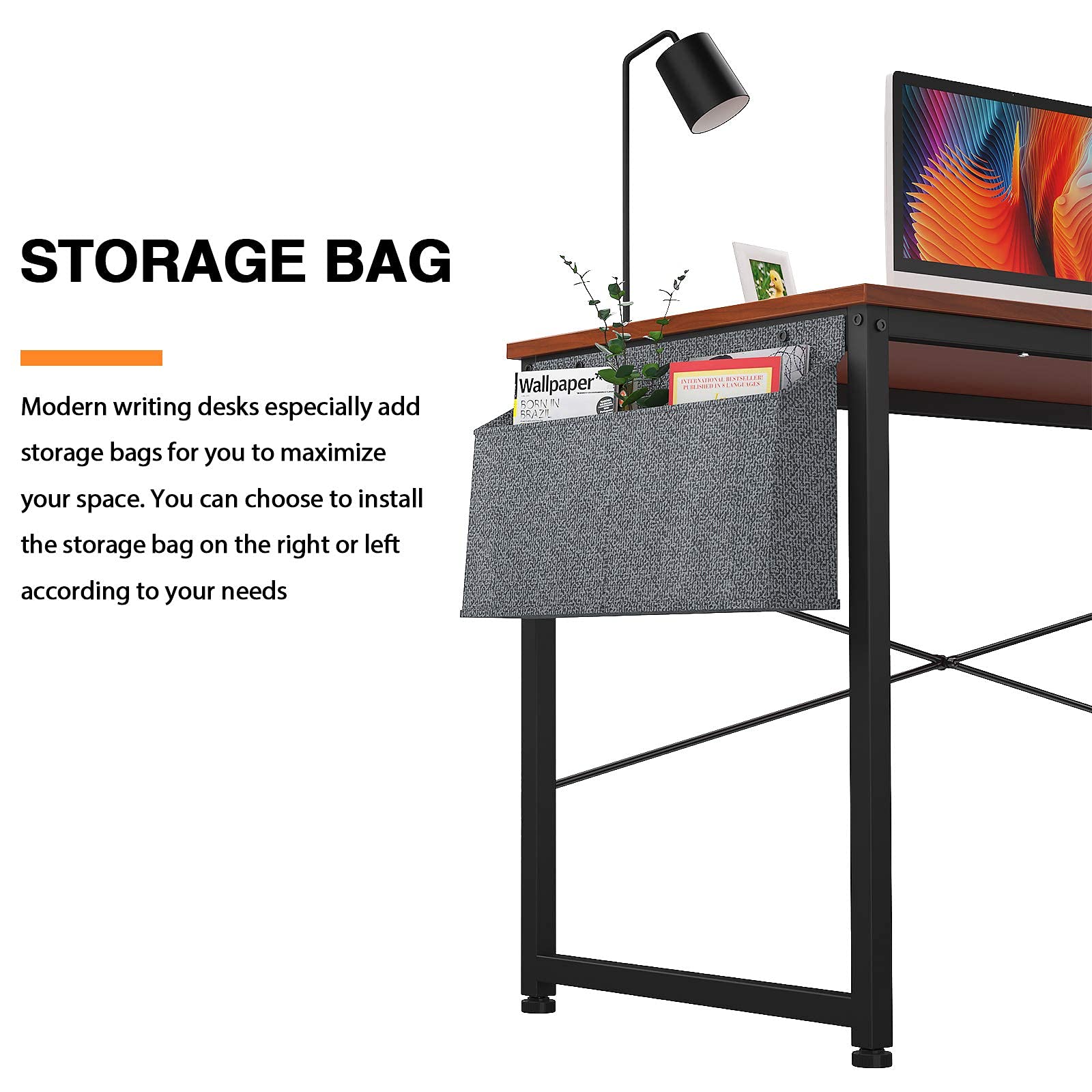 HomVent 47 Inch Modern Computer Desk - Home Office Writing Study Table with Storage Bag, Waterproof & Durable Teak Finish - Perfect for Small Spaces, Remote Work & Online Learning