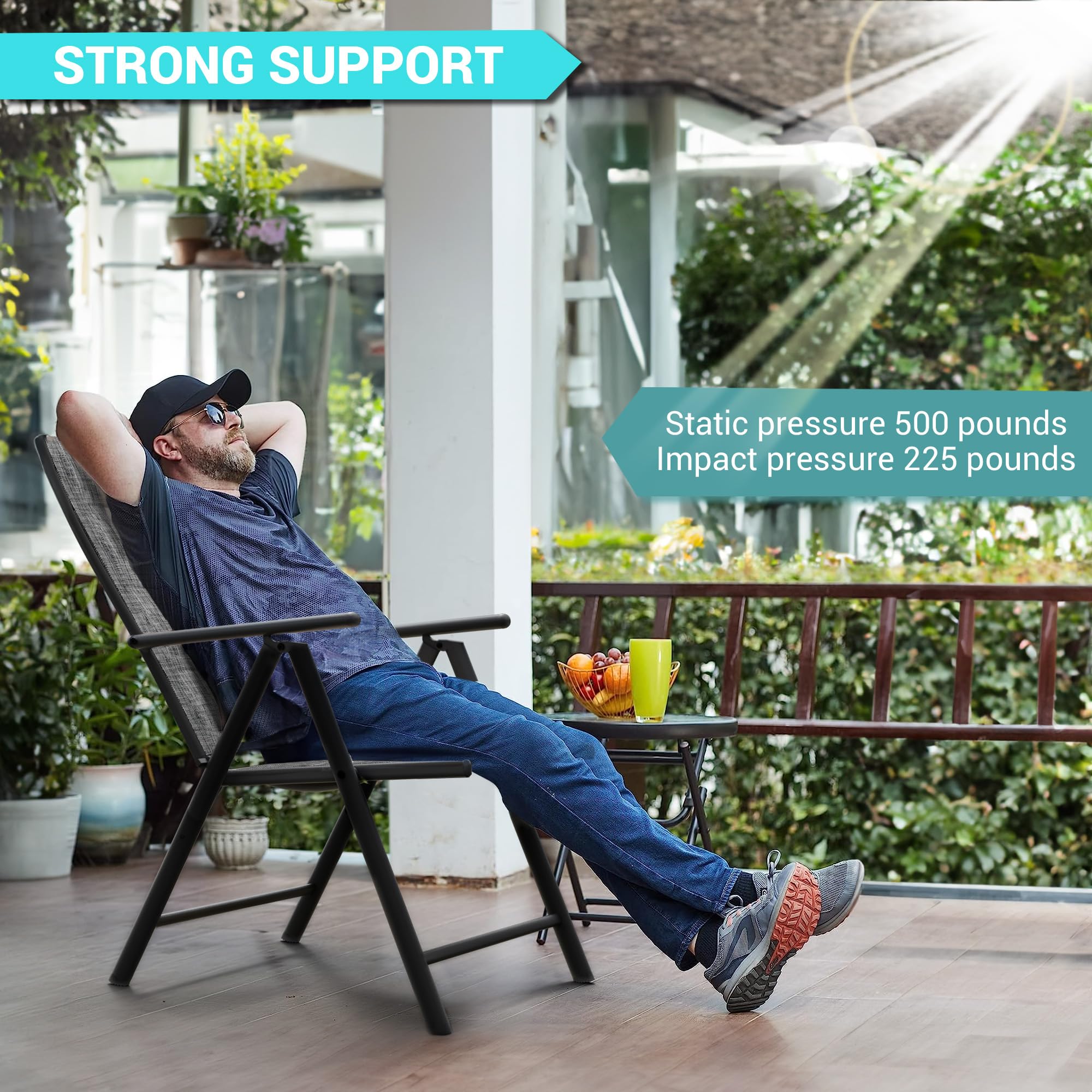 4-Pack UDPATIO Folding Patio Dining Chairs - All-Weather Textilene Padded Seats, Steel Frame & Adjustable Design - Perfect for Outdoor BBQs, Poolside Lounging & Backyard Gatherings (Dark Grey, No Assembly Required)
